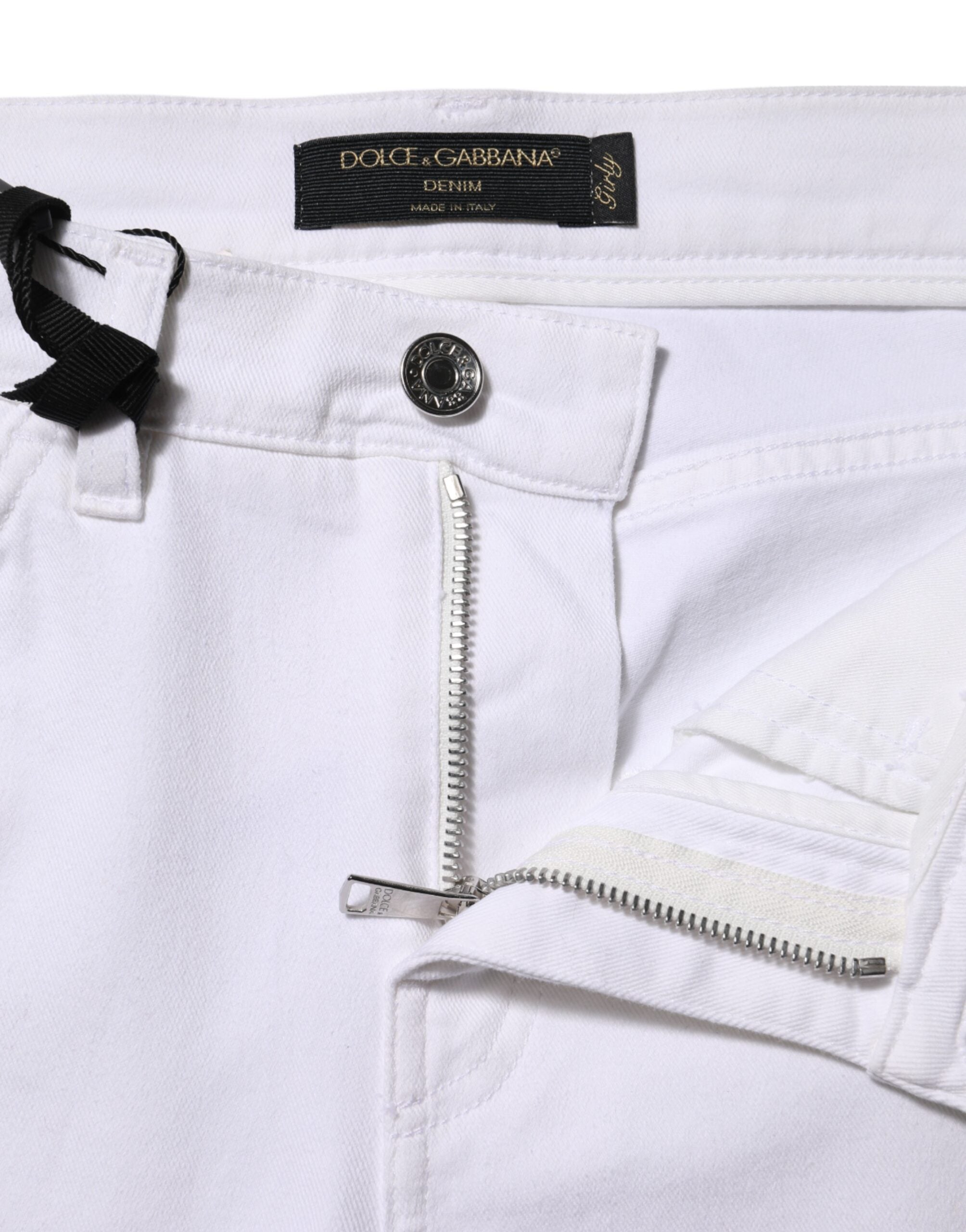 Dolce & Gabbana White Floral Sequined Embroid GIRLY Denim Women's Jeans (Pre-Owned)