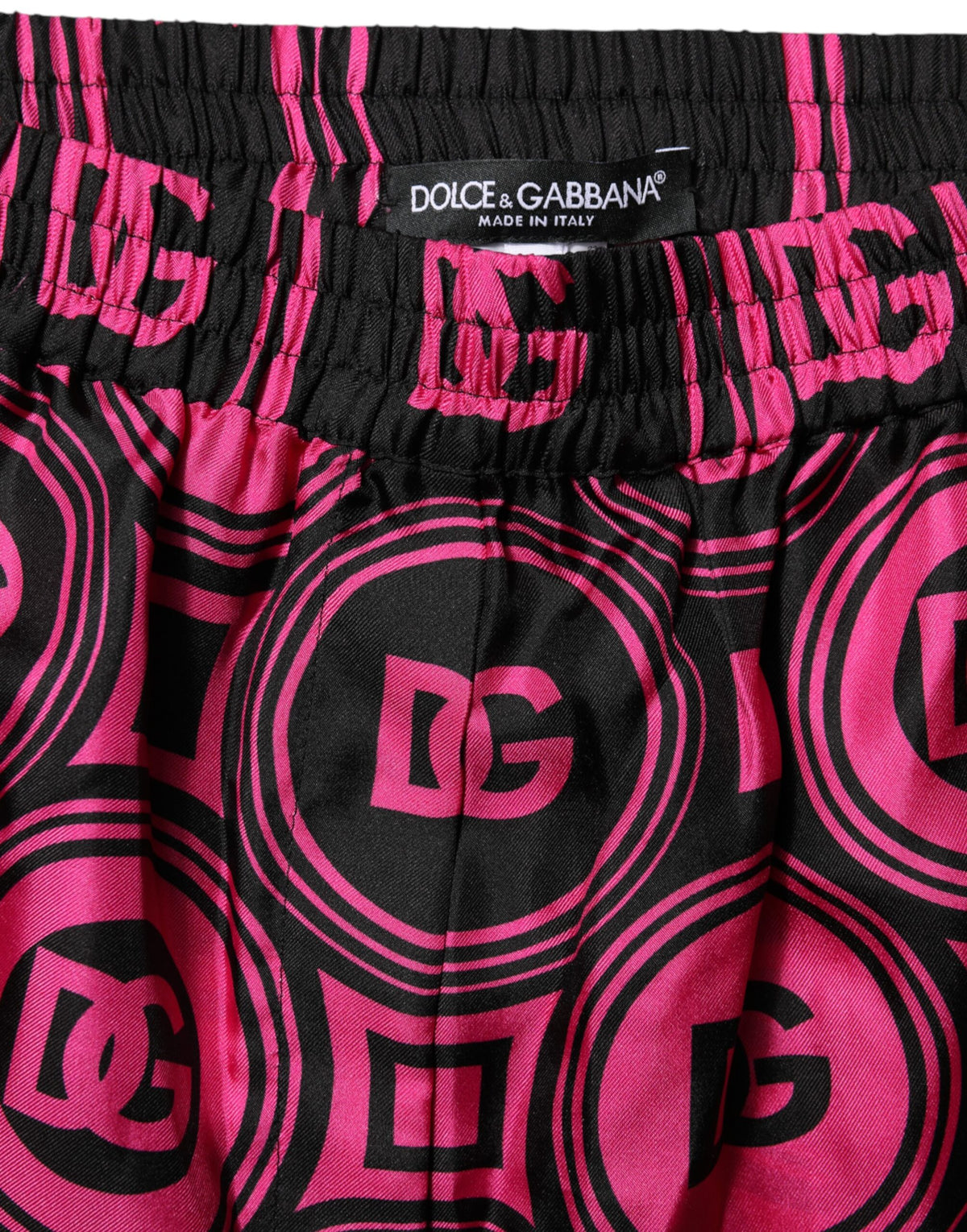 Dolce & Gabbana Pink Black Silk Logo Print DG Pattern Women's Shorts (Pre-Owned)