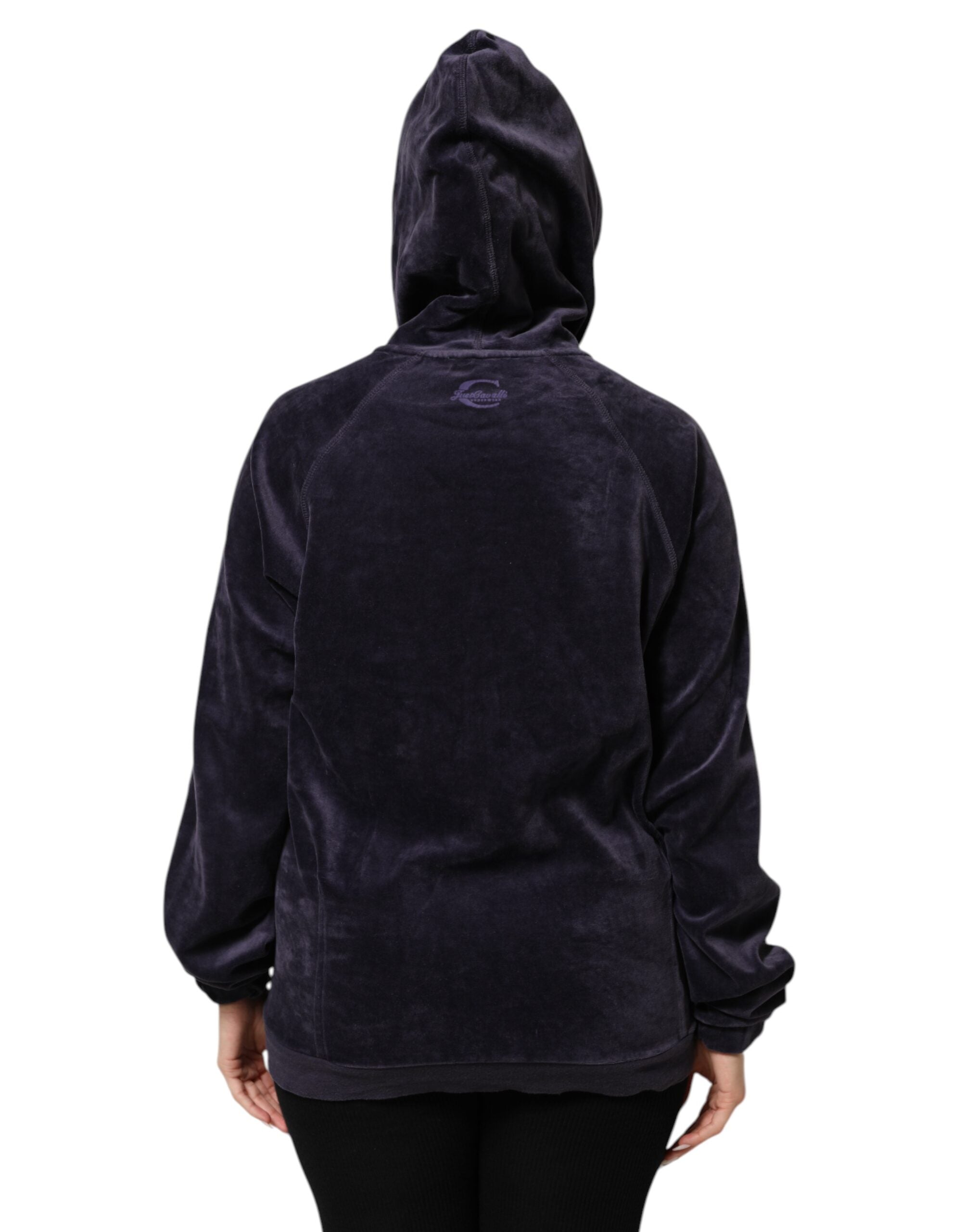 Cavalli Class Purple Cotton Blend Velvet Zip-Up Hoodie Sweatshirt Women's Sweater (Pre-Owned)