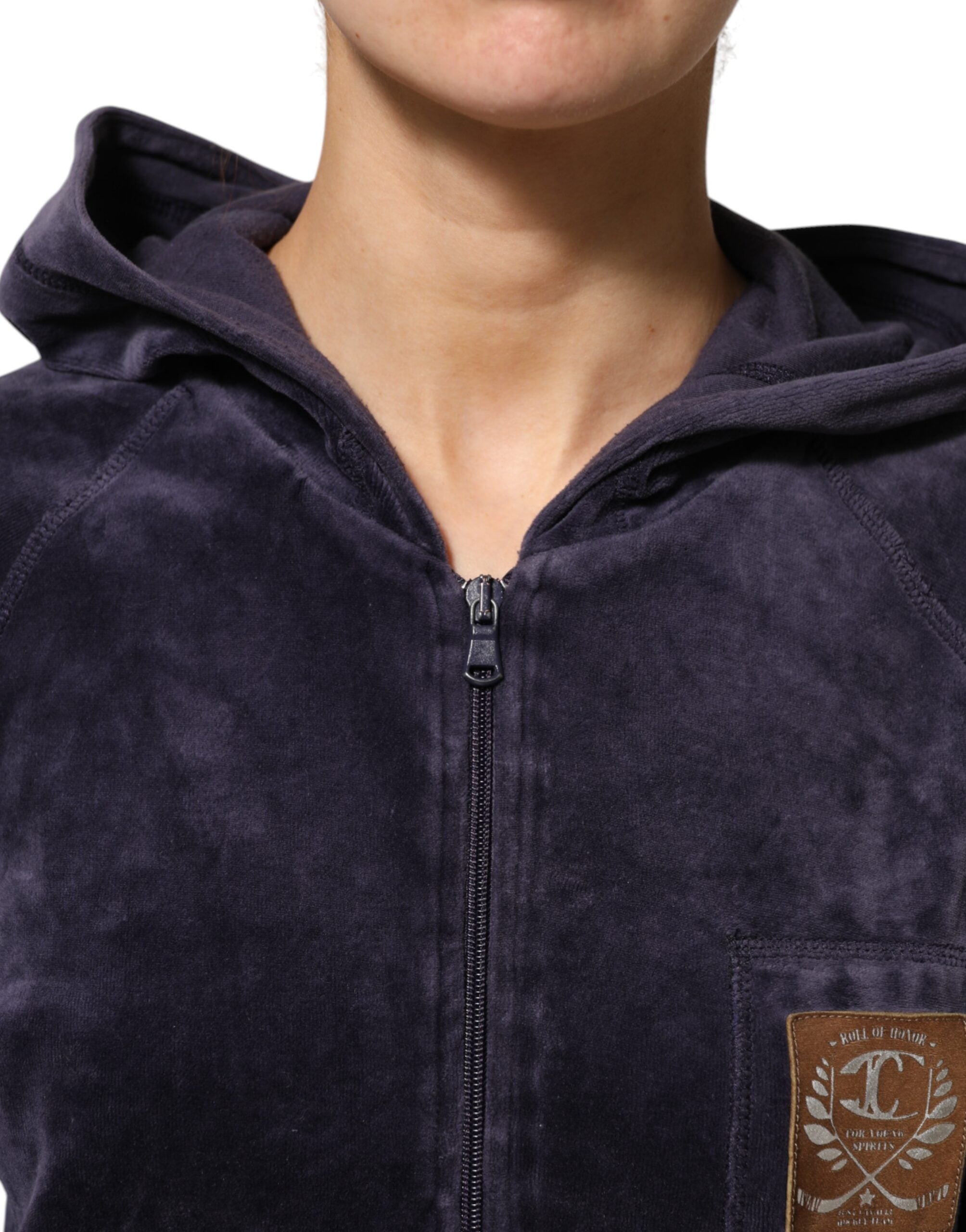Cavalli Class Purple Cotton Blend Velvet Zip-Up Hoodie Sweatshirt Women's Sweater (Pre-Owned)