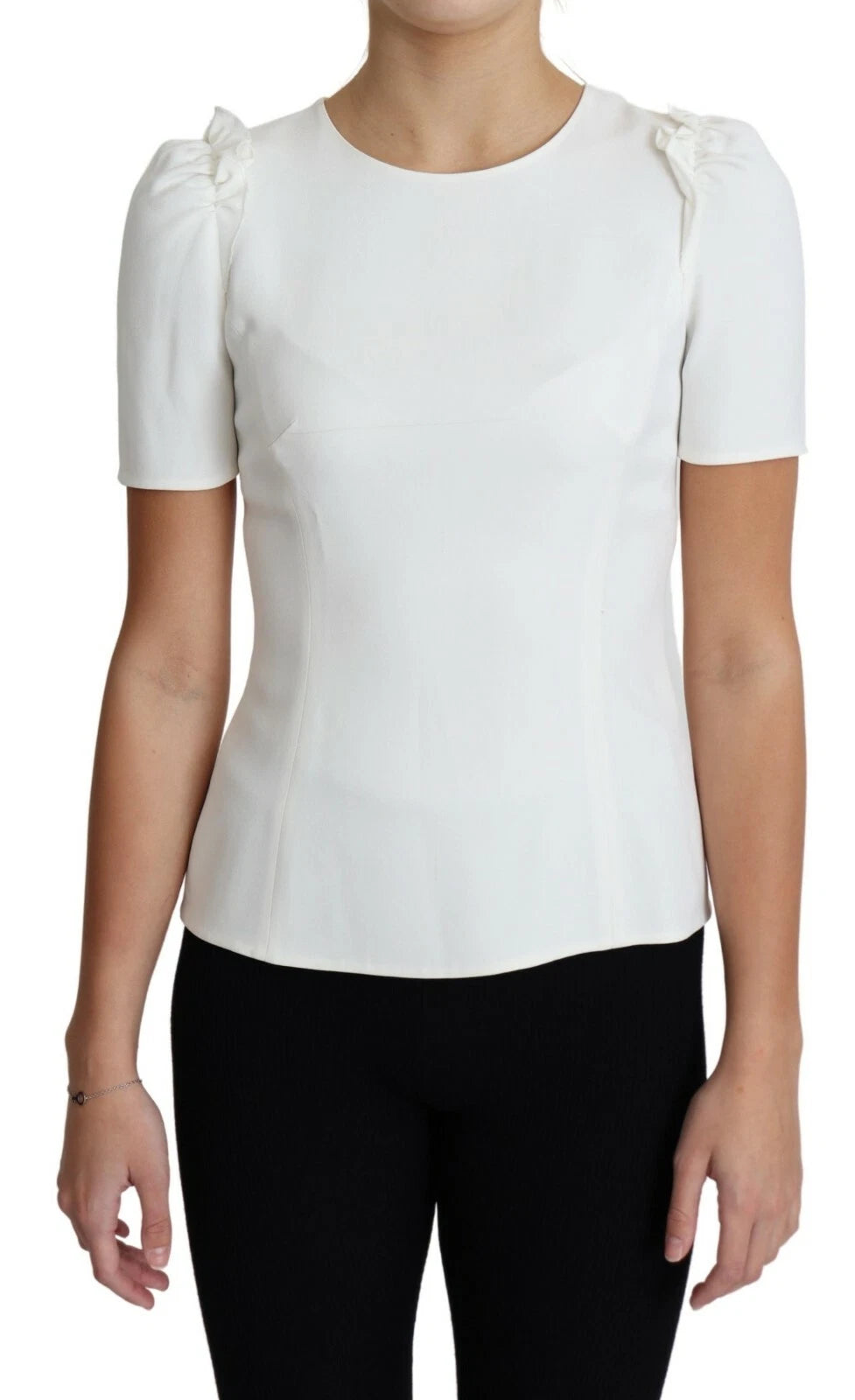 Dolce & Gabbana White Viscose Acetate Short Sleeve Blouse Women's Top (Pre-Owned)