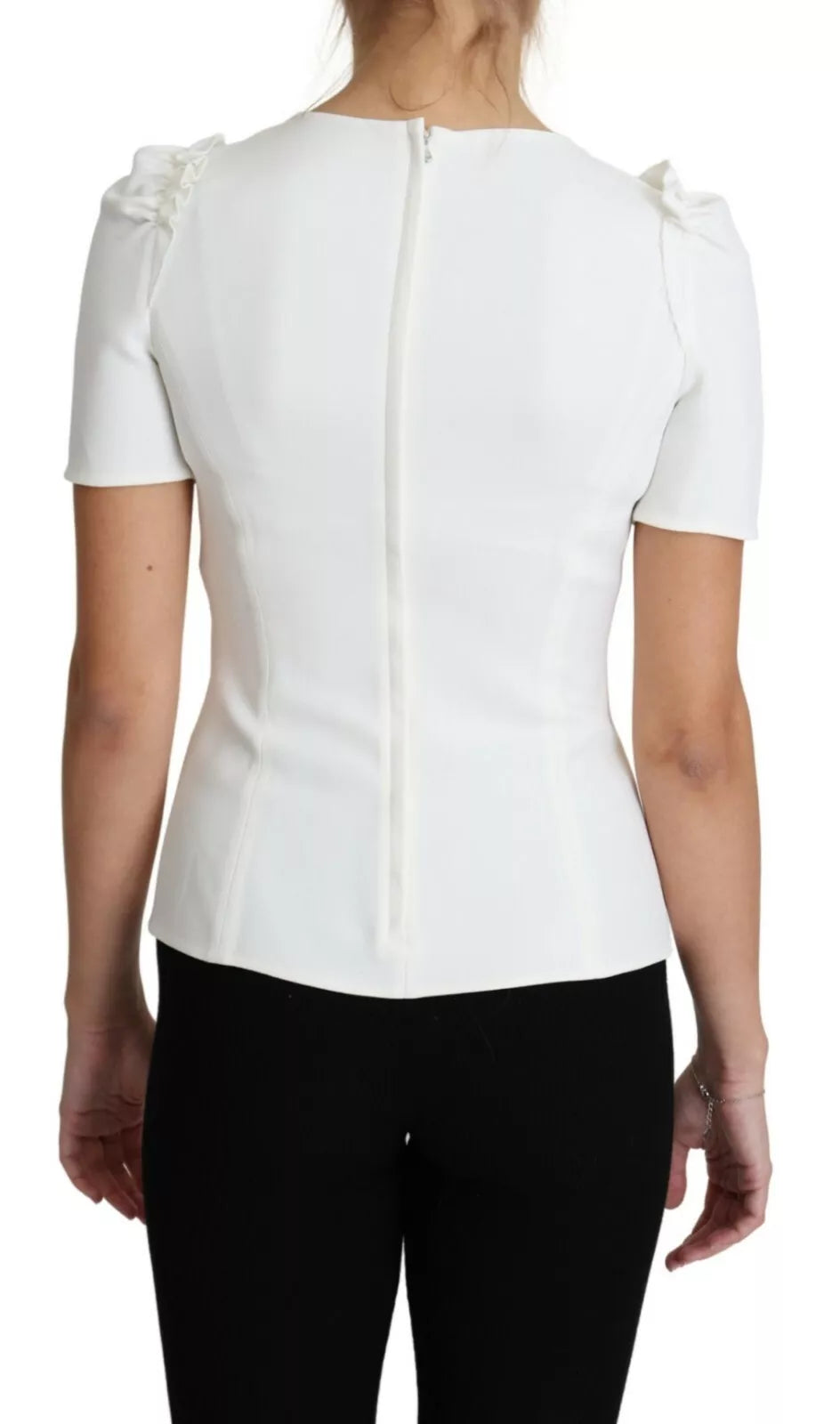 Dolce & Gabbana White Viscose Acetate Short Sleeve Blouse Women's Top (Pre-Owned)