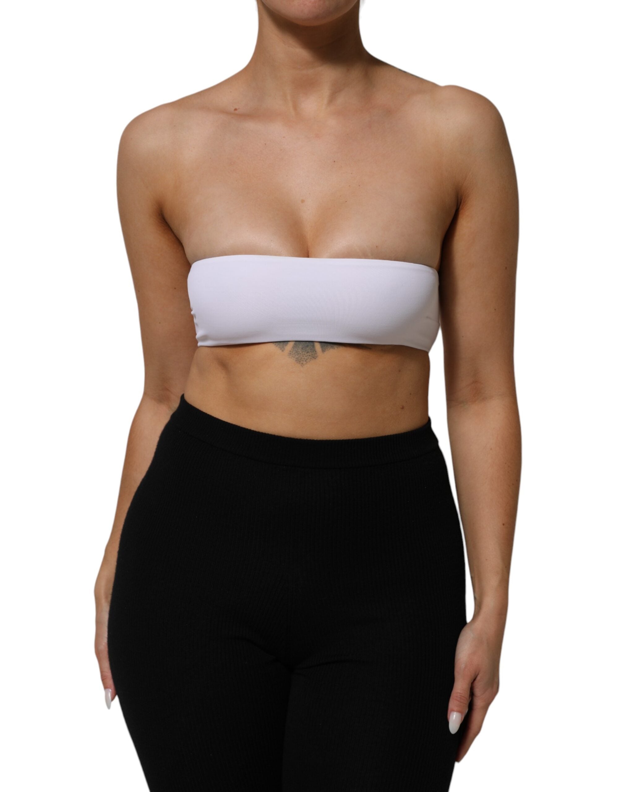 Dolce & Gabbana White Nylon Blend Bandeau Strapless Tube Women's Top