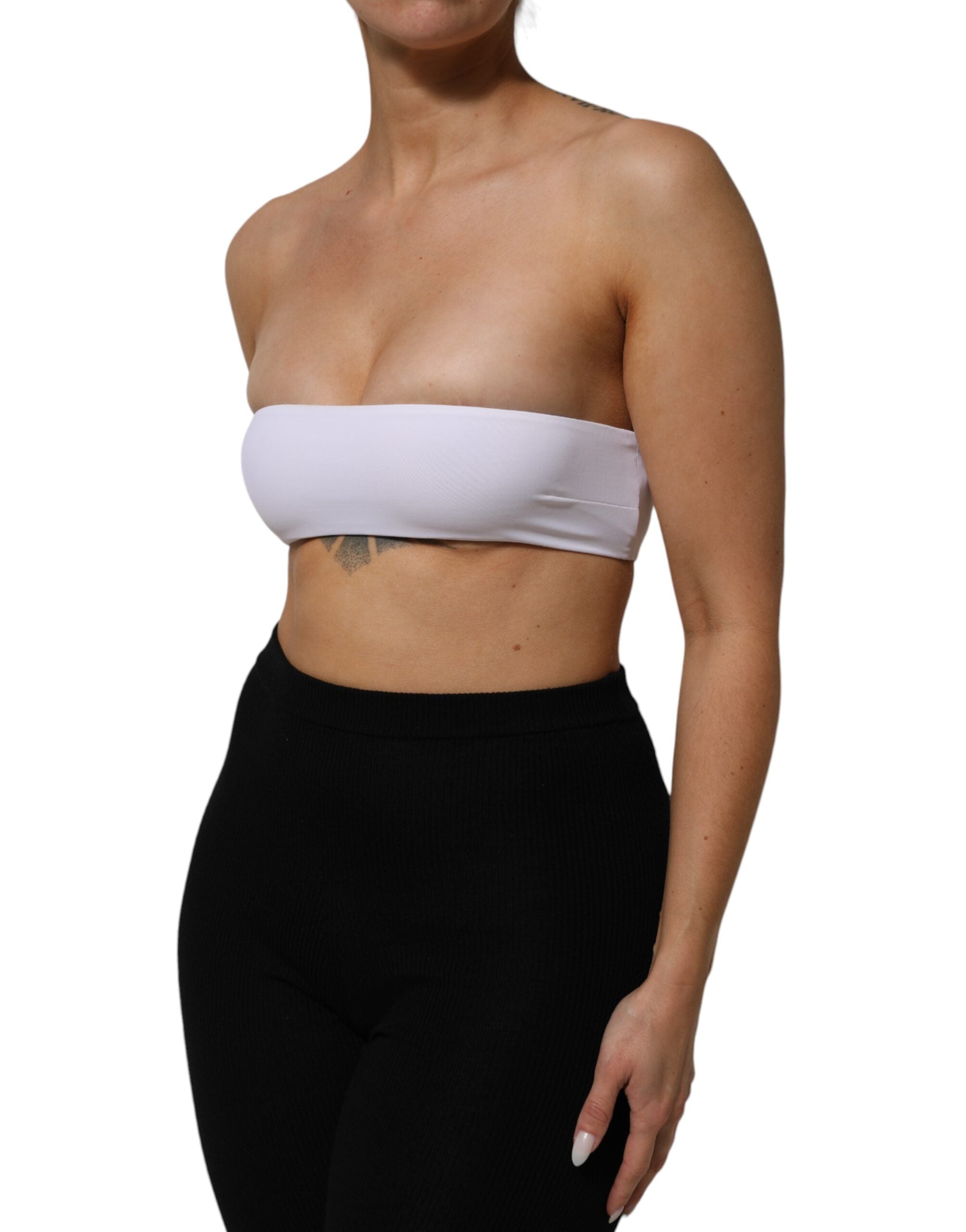 Dolce & Gabbana White Nylon Blend Bandeau Strapless Tube Women's Top