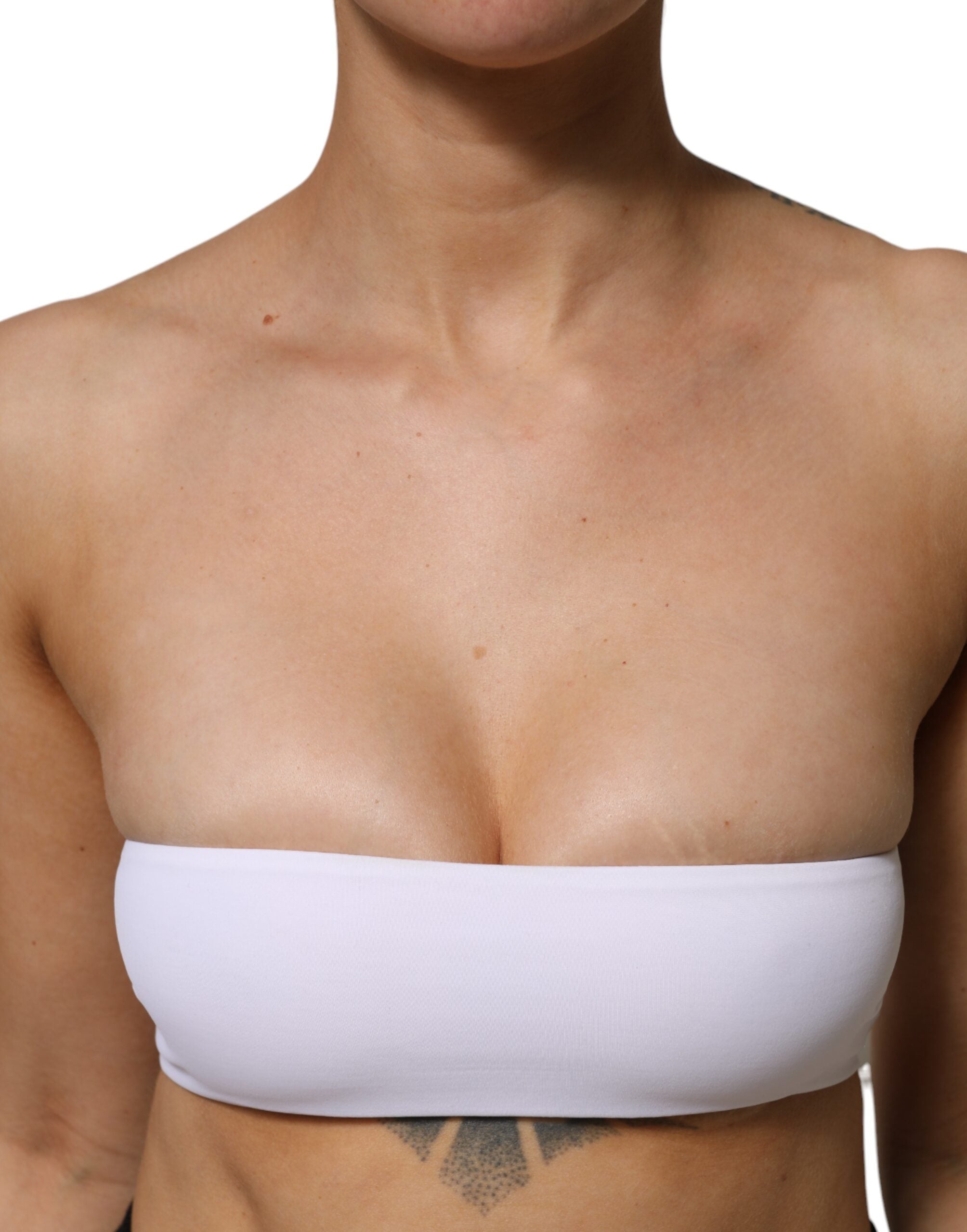 Dolce & Gabbana White Nylon Blend Bandeau Strapless Tube Women's Top