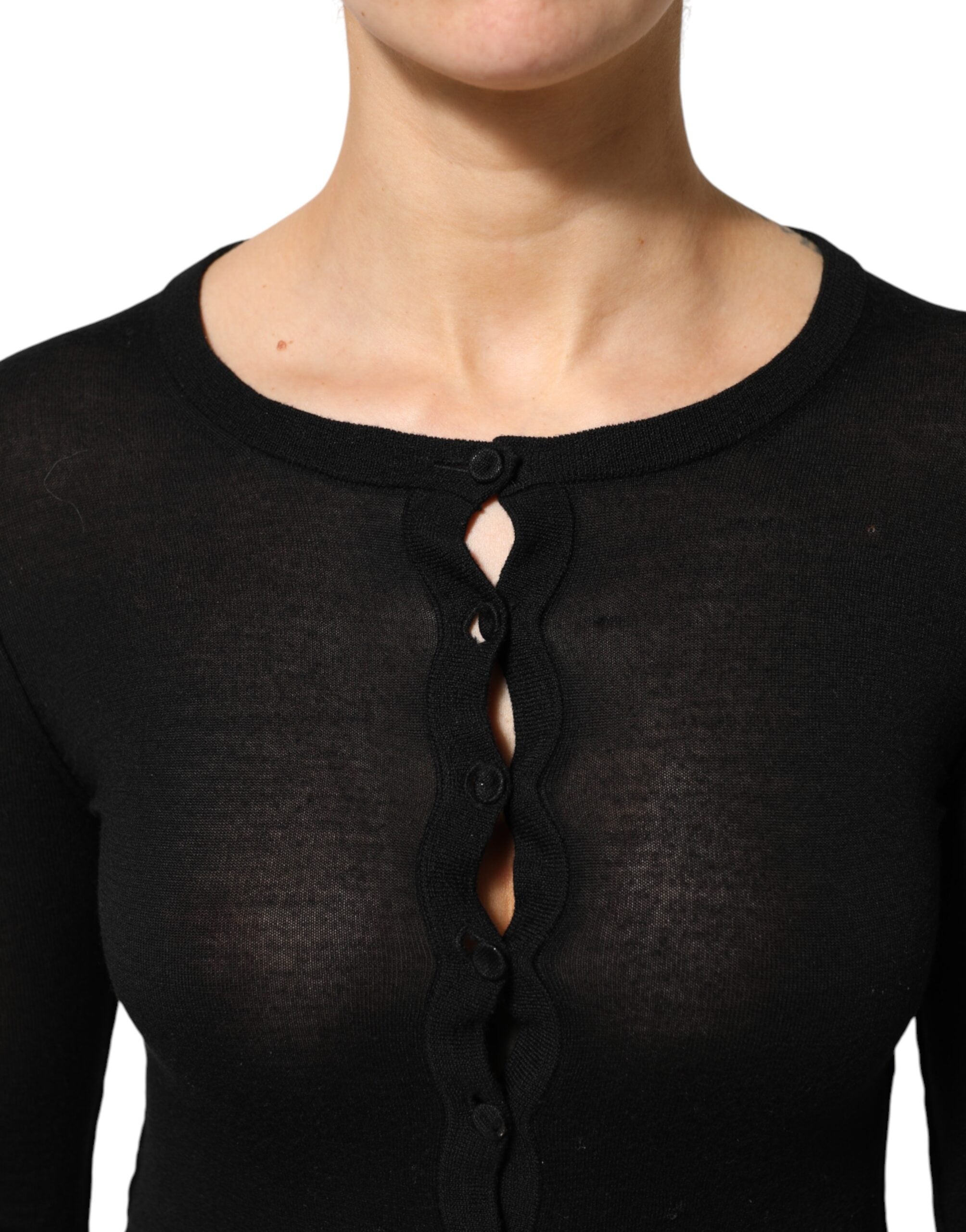 Dolce & Gabbana Black Virgin Wool Buttoned Cardigan Women's Sweater (Pre-Owned)
