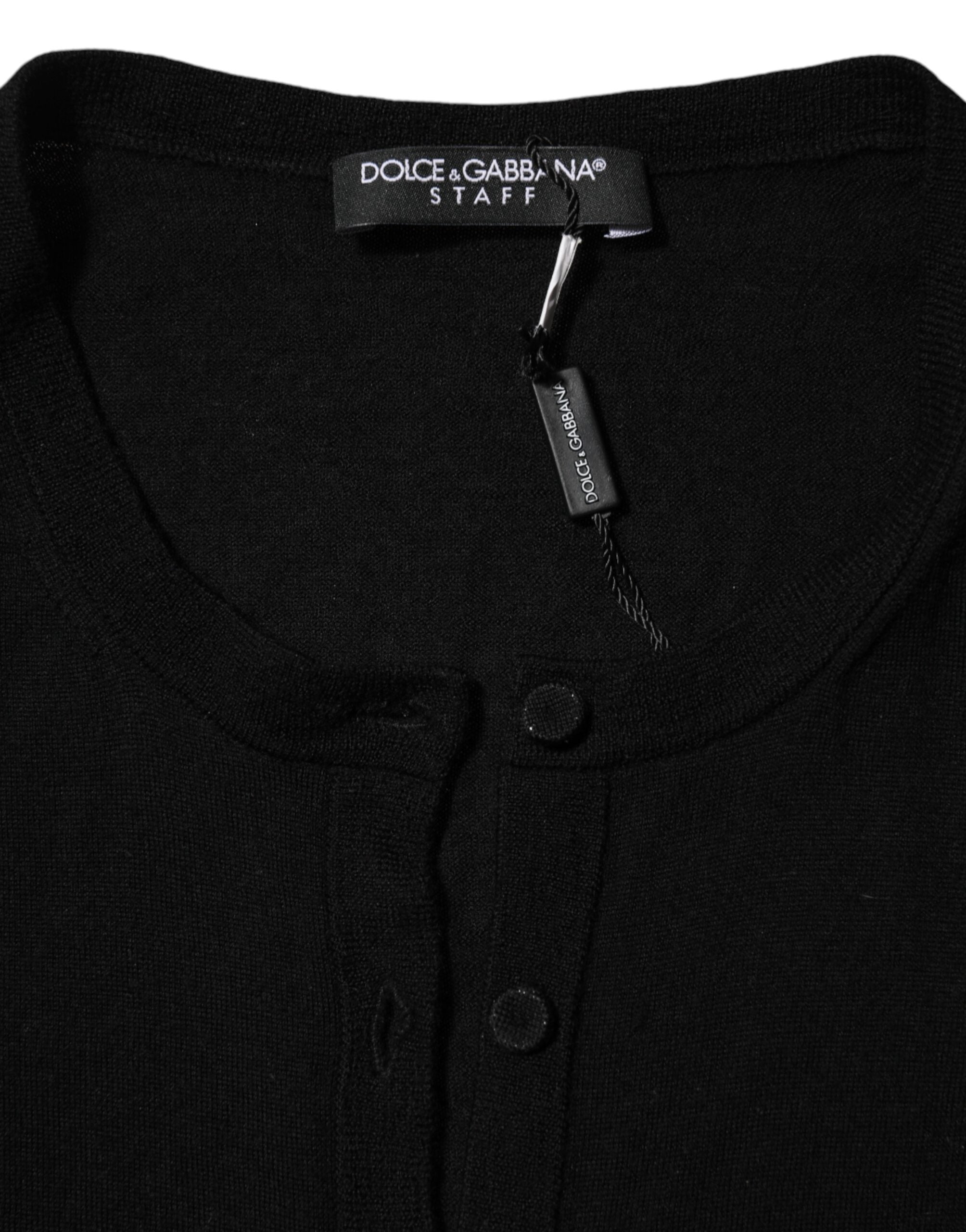 Dolce & Gabbana Black Virgin Wool Buttoned Cardigan Women's Sweater (Pre-Owned)