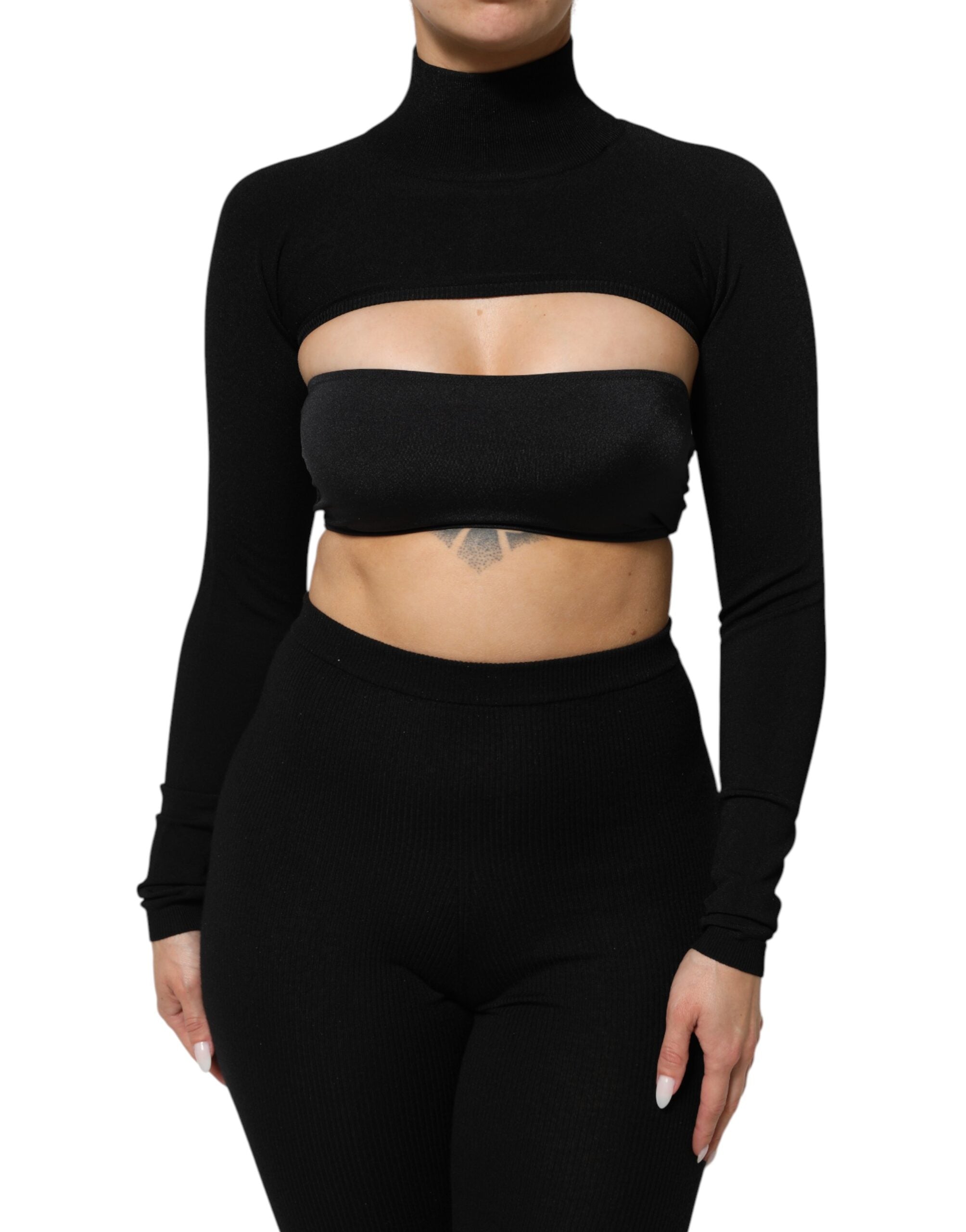 Dolce & Gabbana Black Viscose Turtle Neck Crop Pullover Women's Top (Pre-Owned)