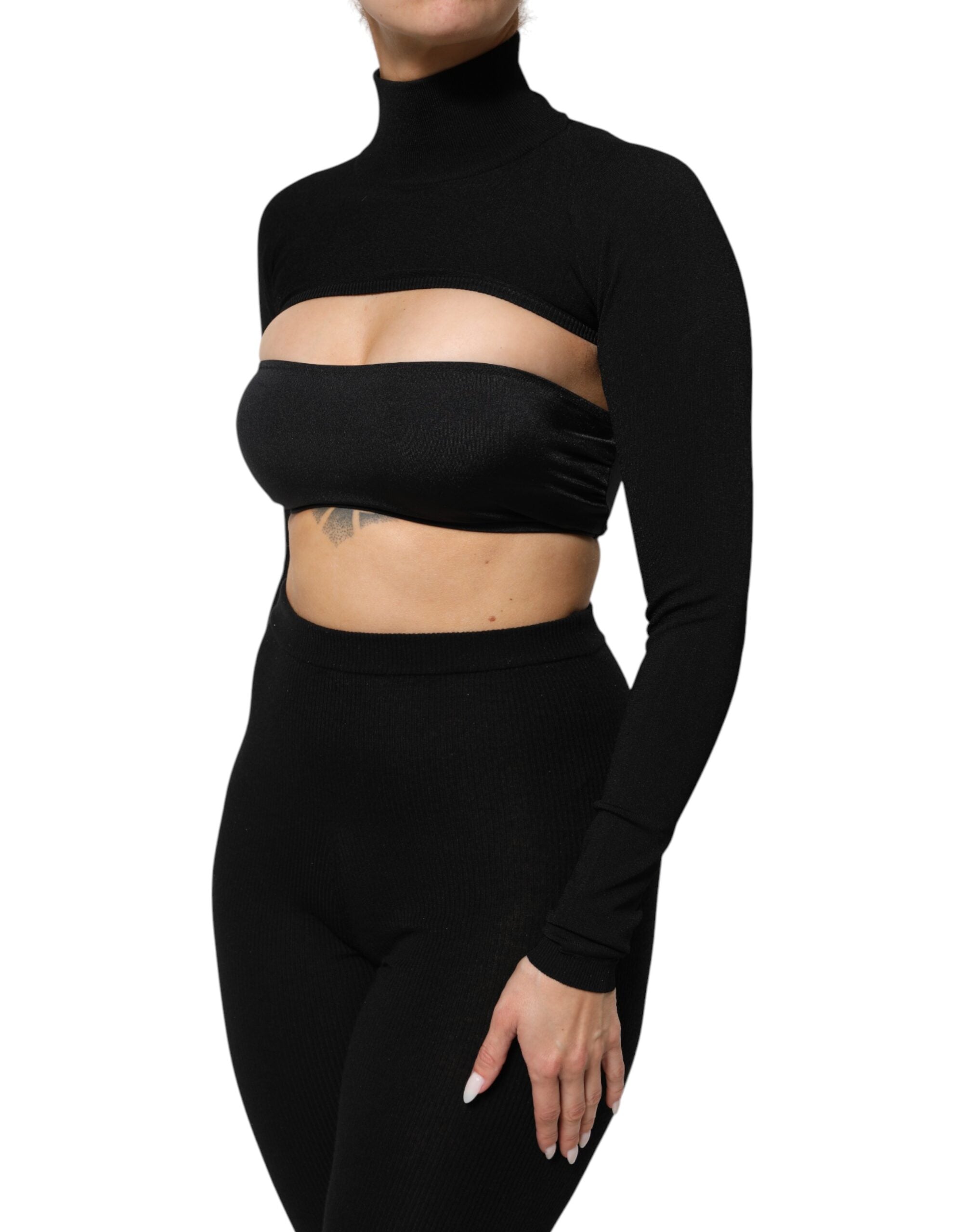 Dolce & Gabbana Black Viscose Turtle Neck Crop Pullover Women's Top (Pre-Owned)