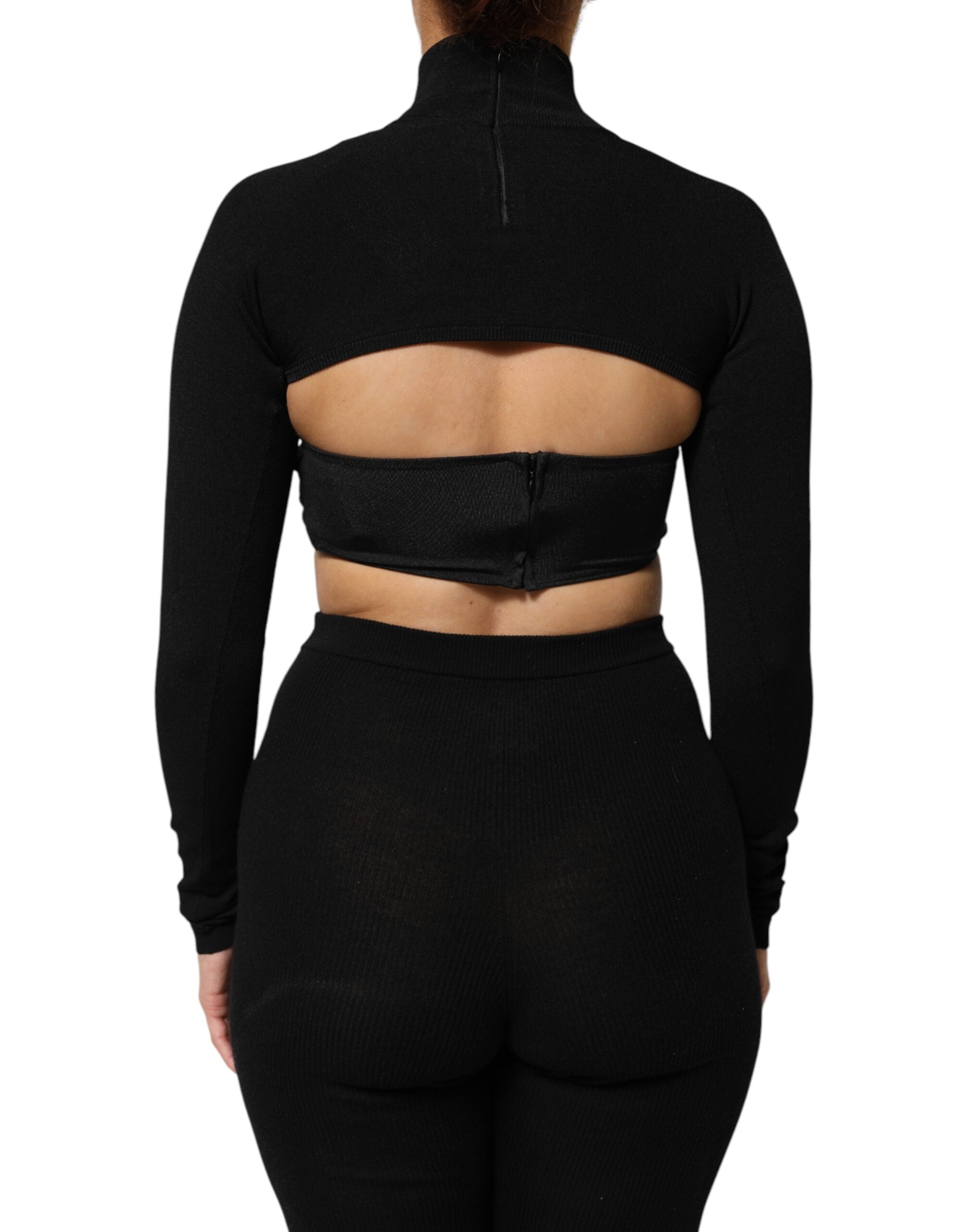Dolce & Gabbana Black Viscose Turtle Neck Crop Pullover Women's Top (Pre-Owned)