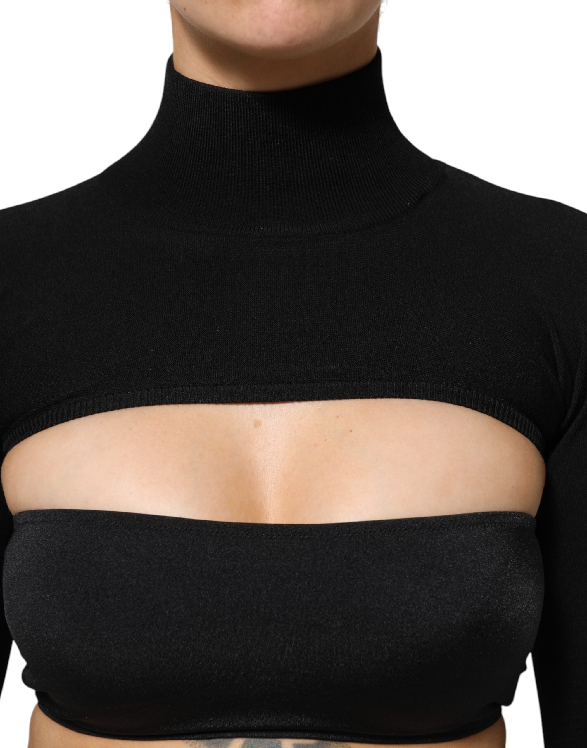 Dolce & Gabbana Black Viscose Turtle Neck Crop Pullover Women's Top (Pre-Owned)