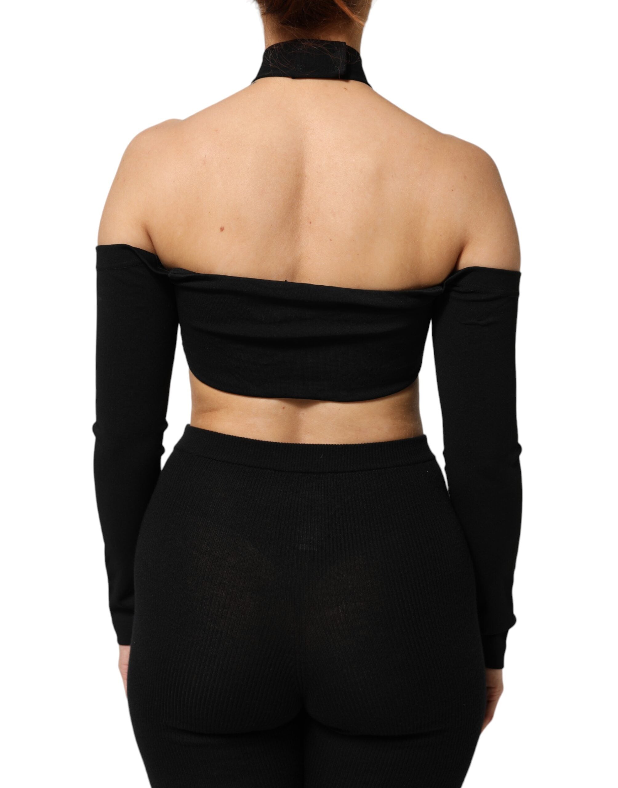 Dolce & Gabbana Black Viscose Halter Off Shoulder Cropped Women's Top (Pre-Owned)