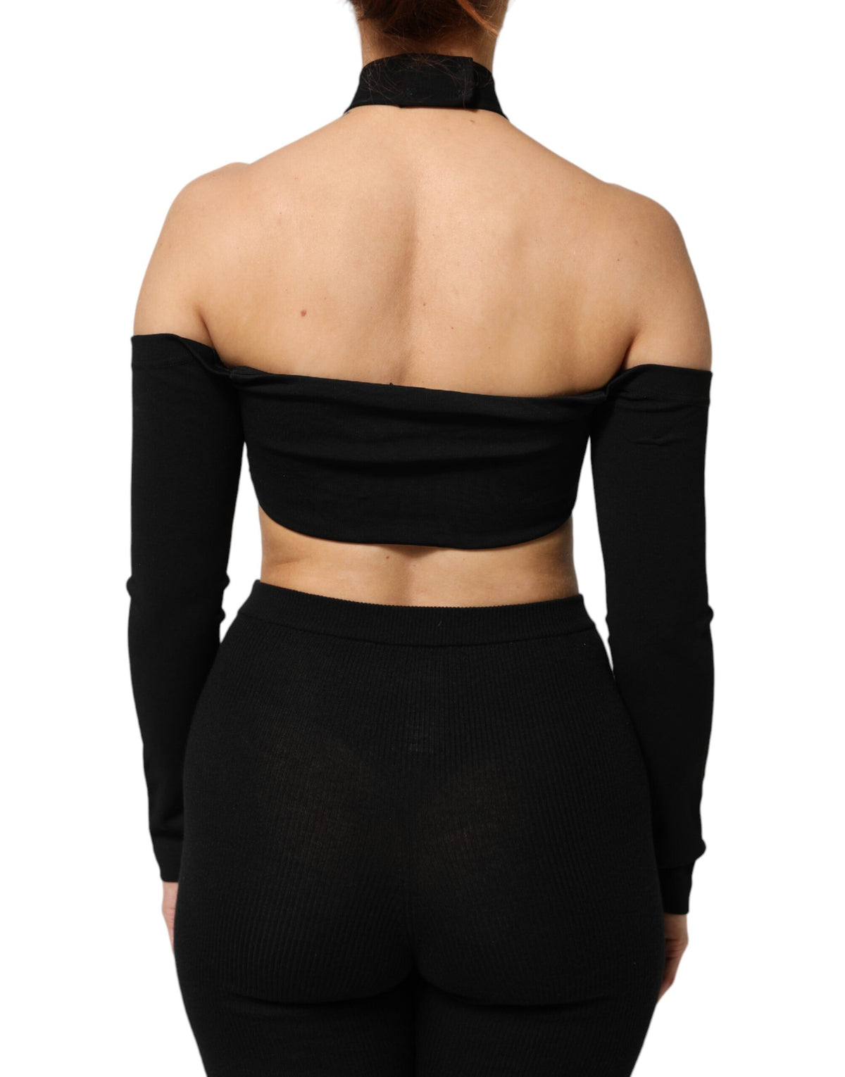Dolce & Gabbana Black Viscose Halter Off Shoulder Cropped Women's Top (Pre-Owned)