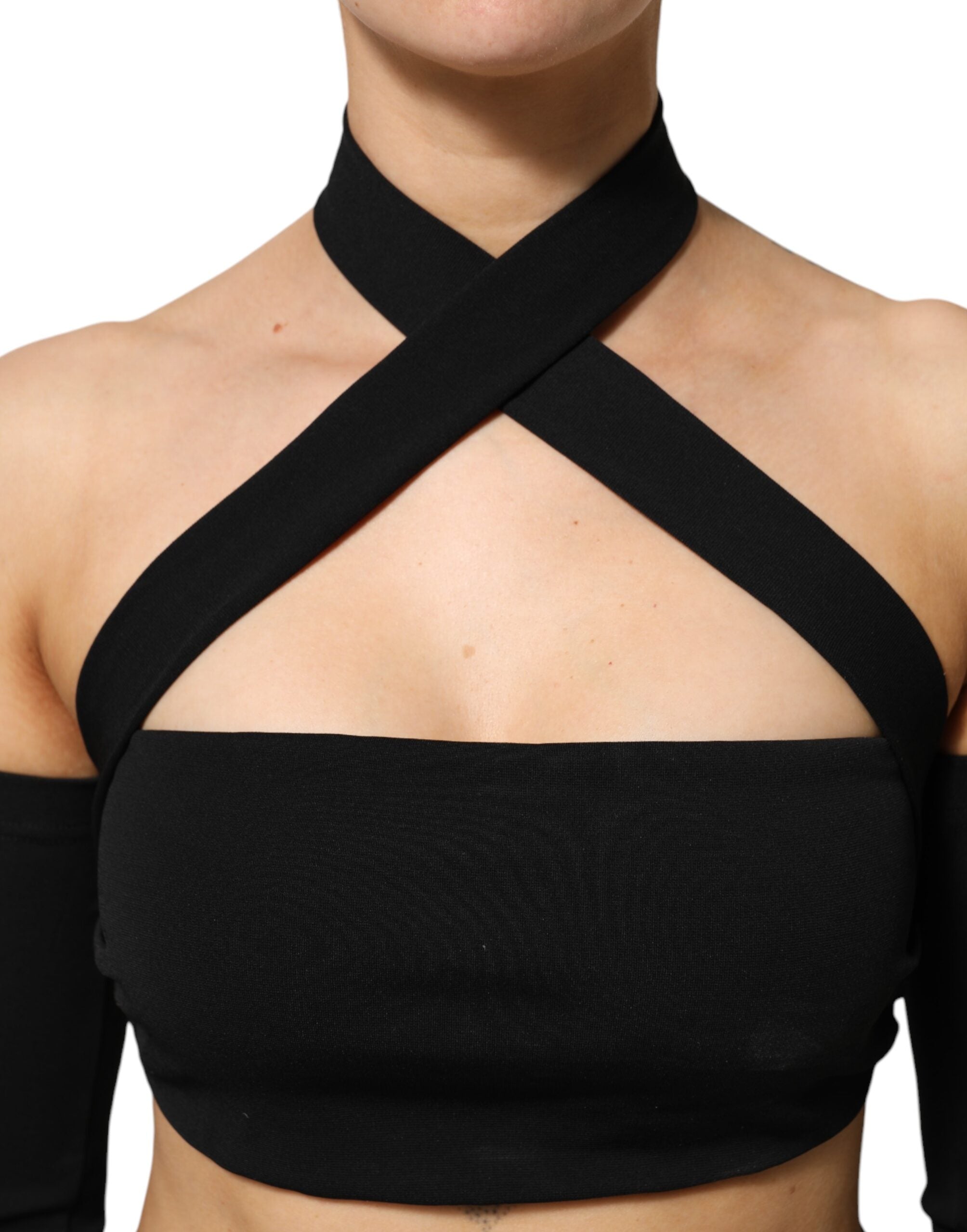 Dolce & Gabbana Black Viscose Halter Off Shoulder Cropped Women's Top (Pre-Owned)