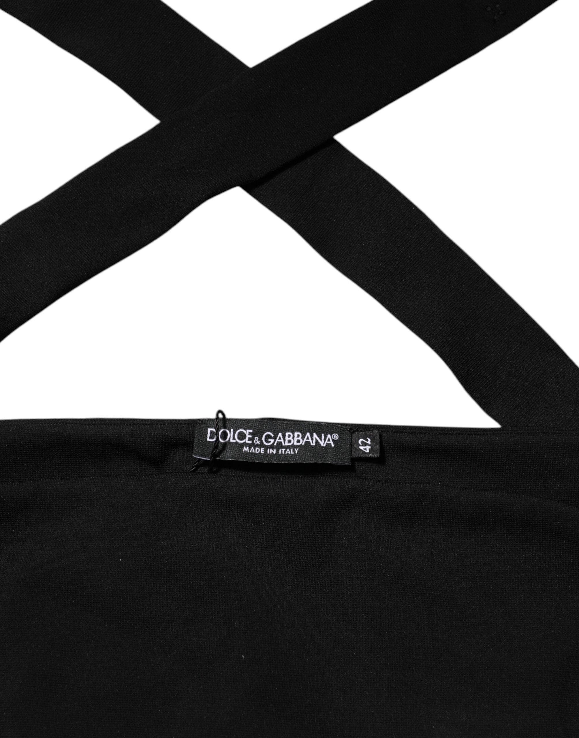 Dolce & Gabbana Black Viscose Halter Off Shoulder Cropped Women's Top (Pre-Owned)