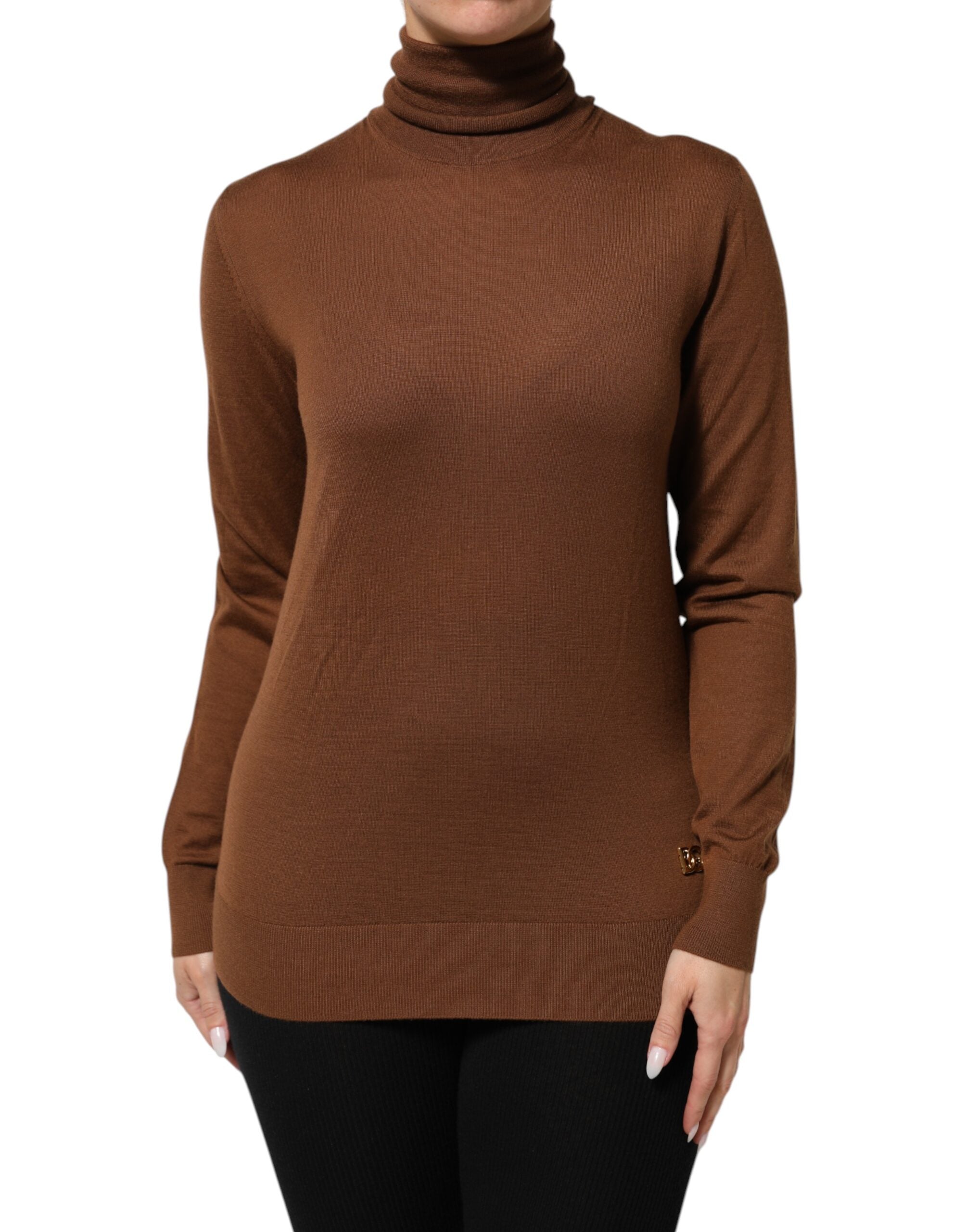 Dolce & Gabbana Brown Cashmere Turtle Neck Pullover Women's Sweater