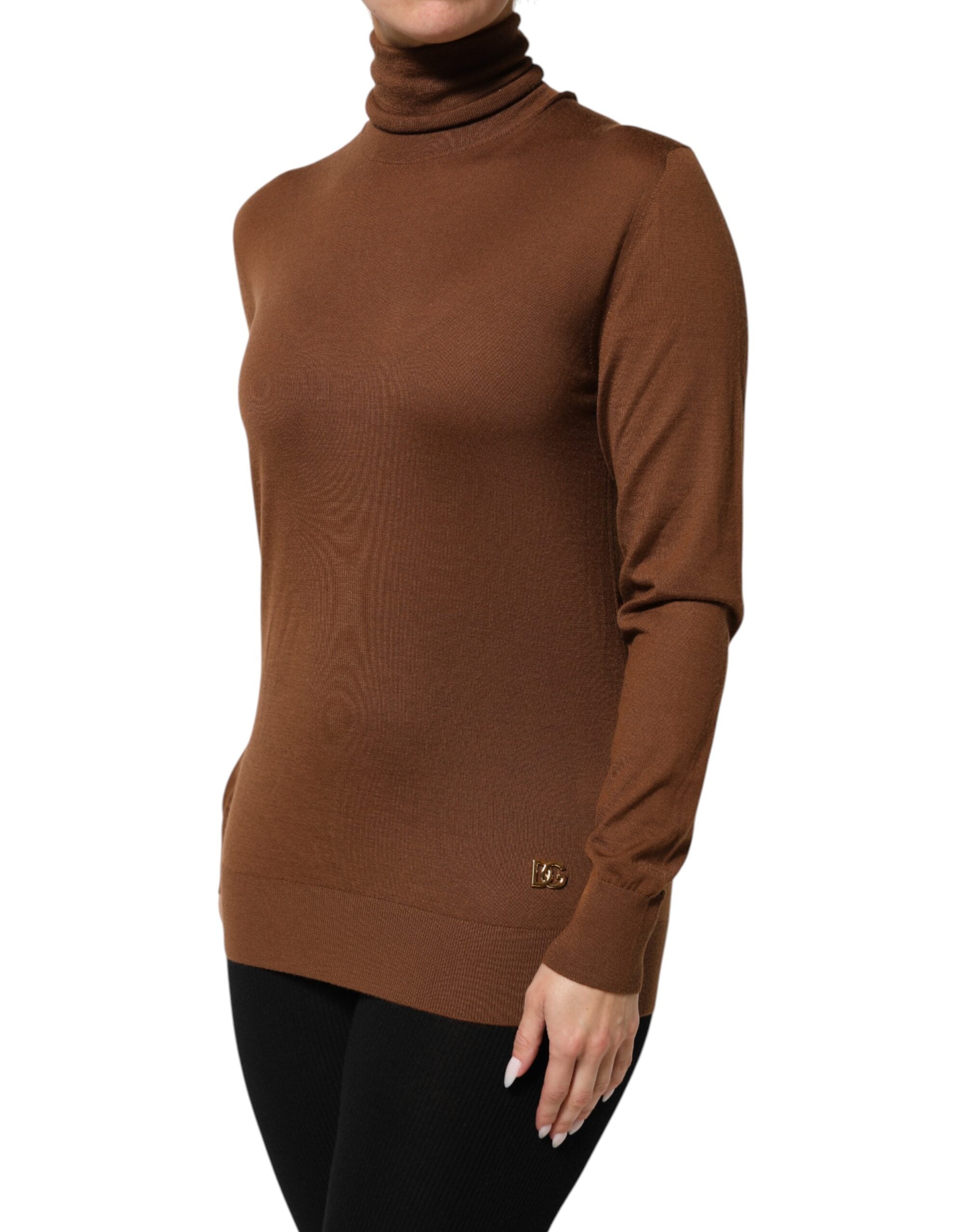 Dolce & Gabbana Brown Cashmere Turtle Neck Pullover Women's Sweater