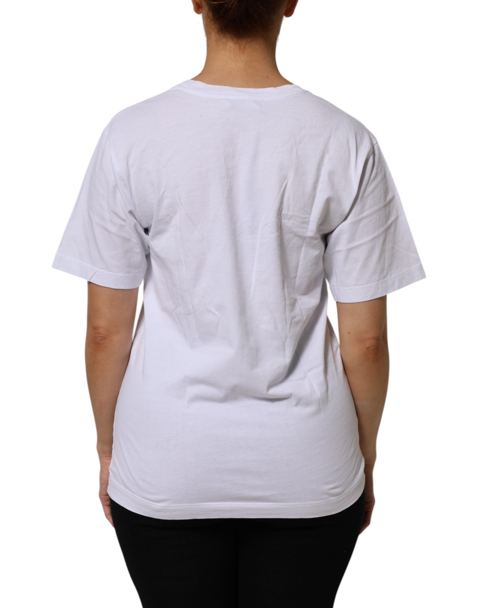 Dolce & Gabbana White Cotton V-Neck Short Sleeves Women's T-Shirt (Pre-Owned)
