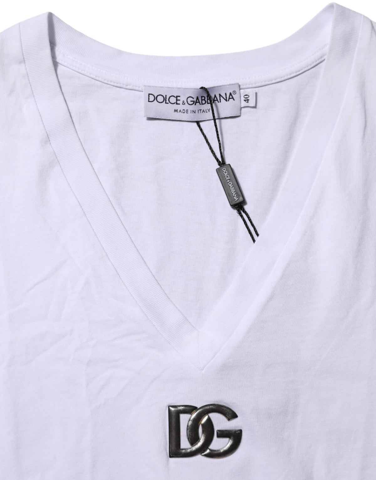 Dolce & Gabbana White Cotton V-Neck Short Sleeves Women's T-Shirt (Pre-Owned)