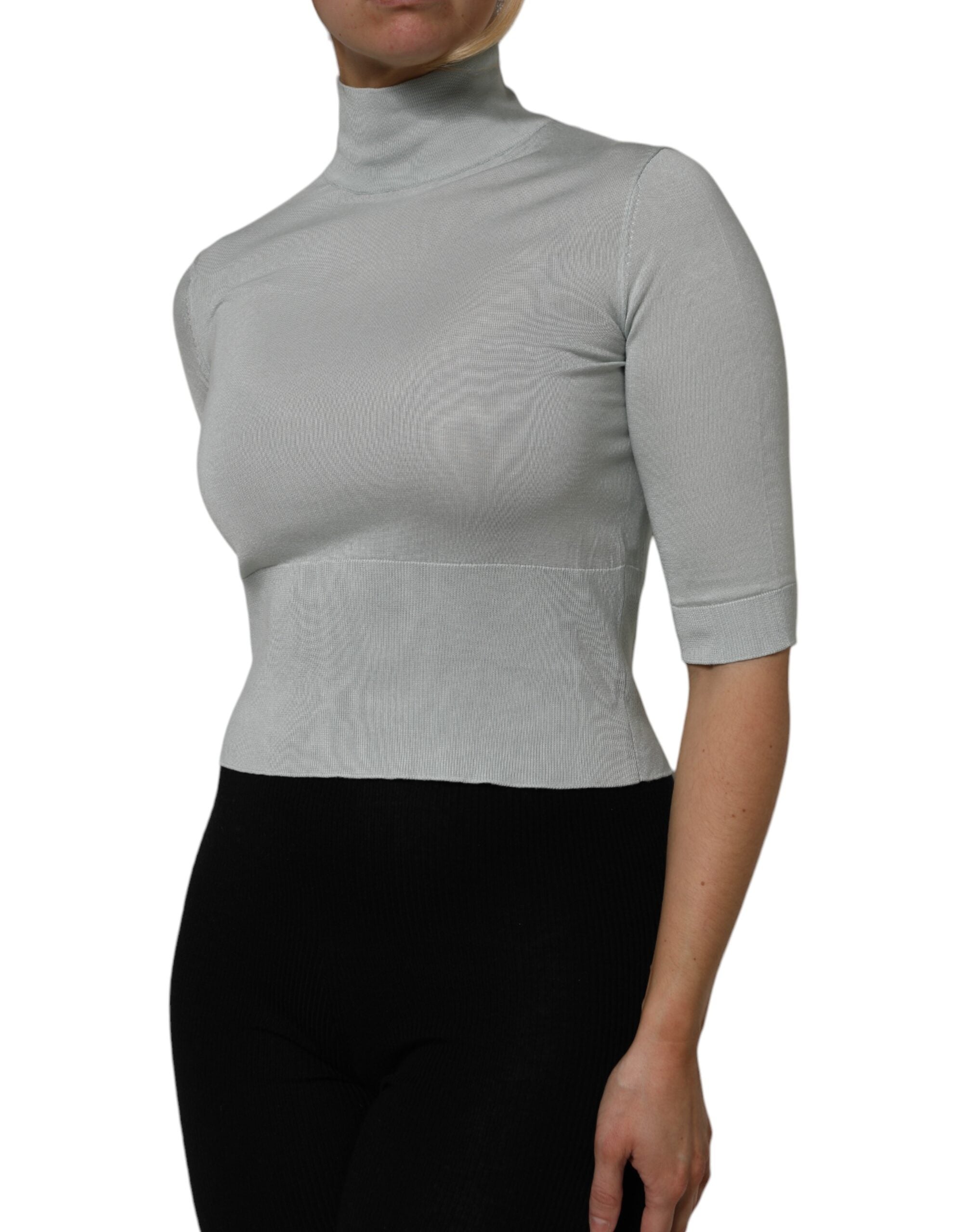 Dolce & Gabbana Gray Turtle Neck 3/4 Sleeves Pullover Women's Top (Pre-Owned)