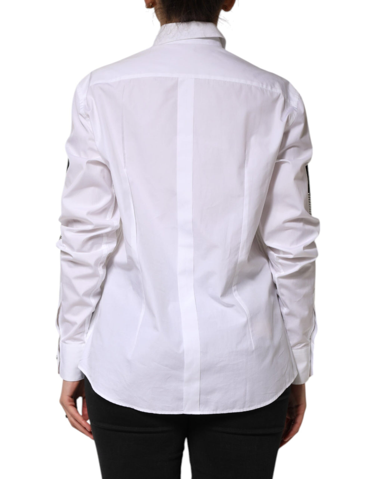 Dolce & Gabbana White Crystal Embellished Dress Shirt Women's Top (Pre-Owned)