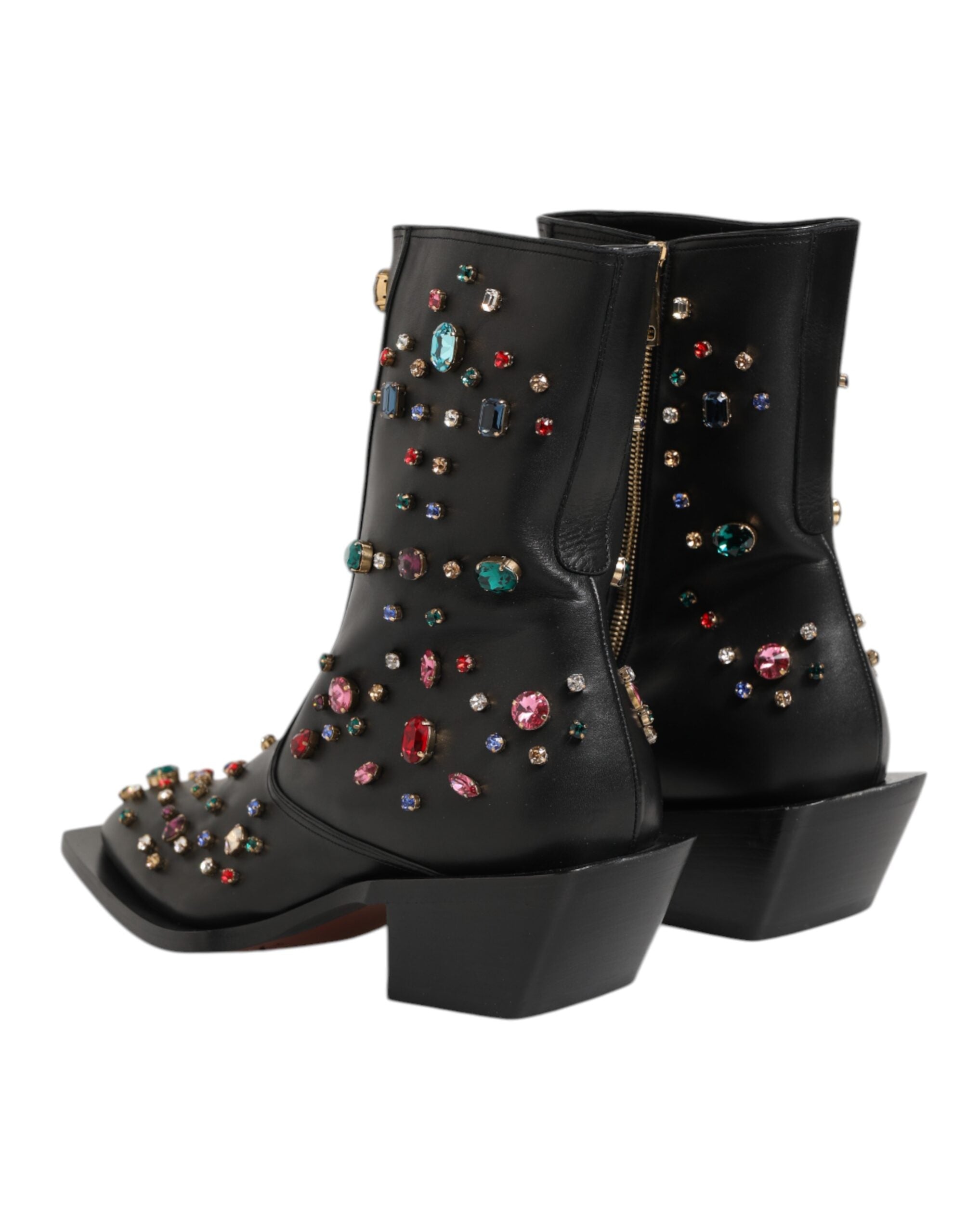 Dolce & Gabbana Black Crystal Embellished Men Short Boots Men's Shoes