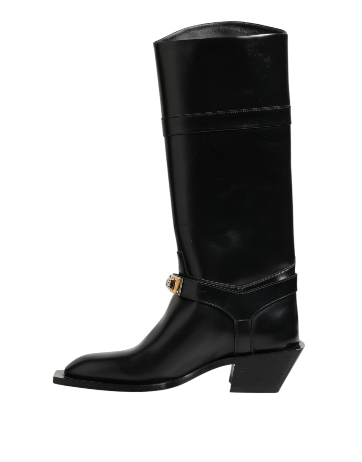Dolce & Gabbana Black Logo Plaque Over The Calf Boots Men's Shoes (Pre-Owned)