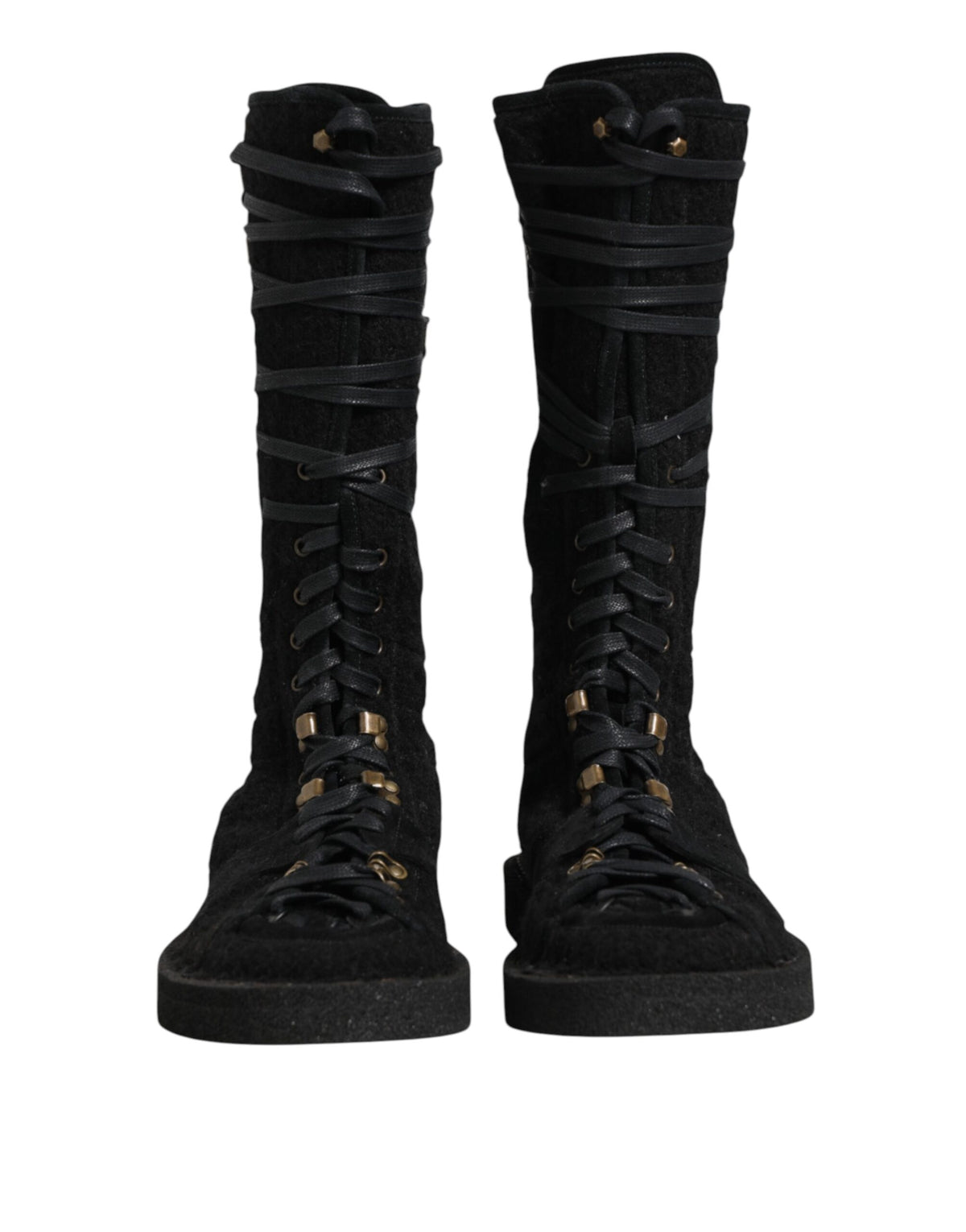 Dolce & Gabbana Black Alpaca Wool Suede Mid Calf Boots Men's Shoes