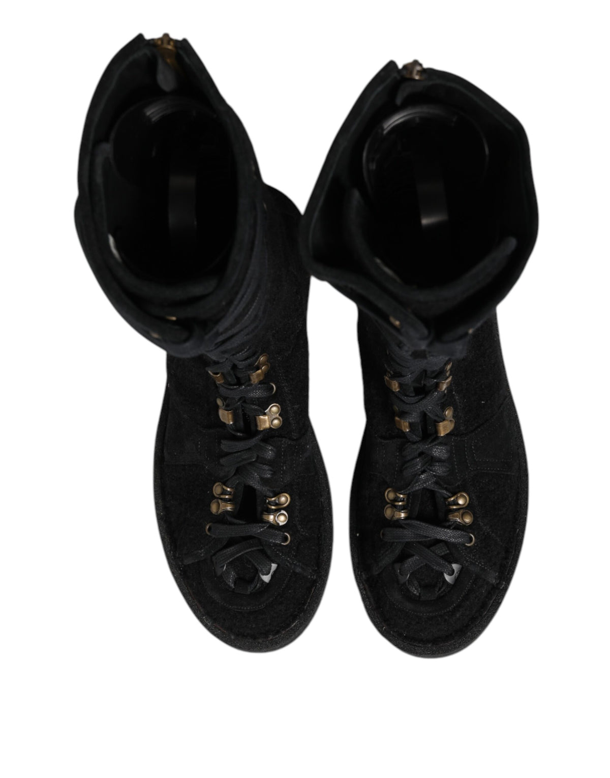 Dolce & Gabbana Black Alpaca Wool Suede Mid Calf Boots Men's Shoes