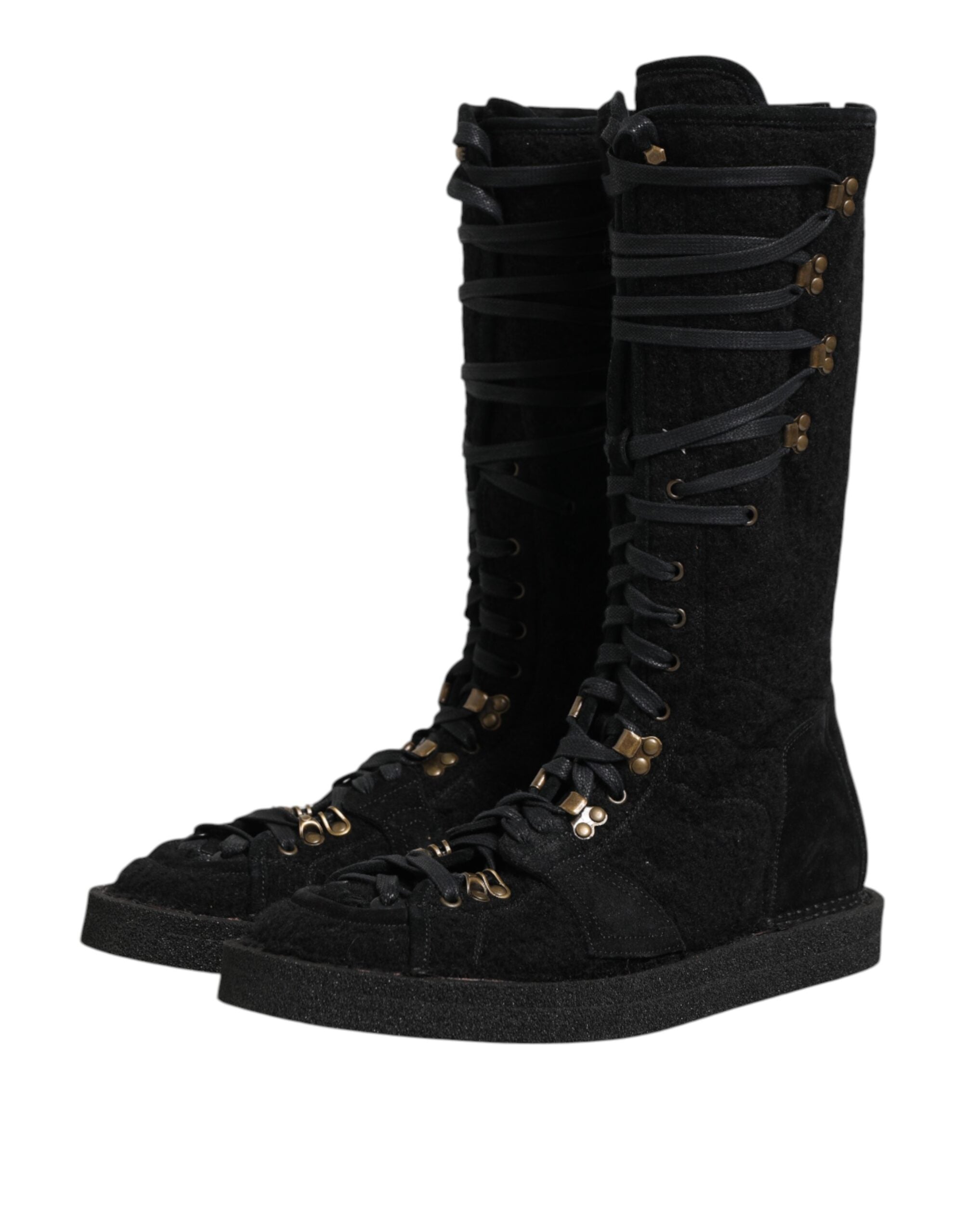 Dolce & Gabbana Black Alpaca Wool Suede Mid Calf Boots Men's Shoes