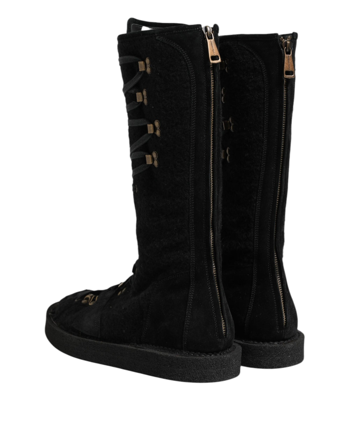 Dolce & Gabbana Black Alpaca Wool Suede Mid Calf Boots Men's Shoes