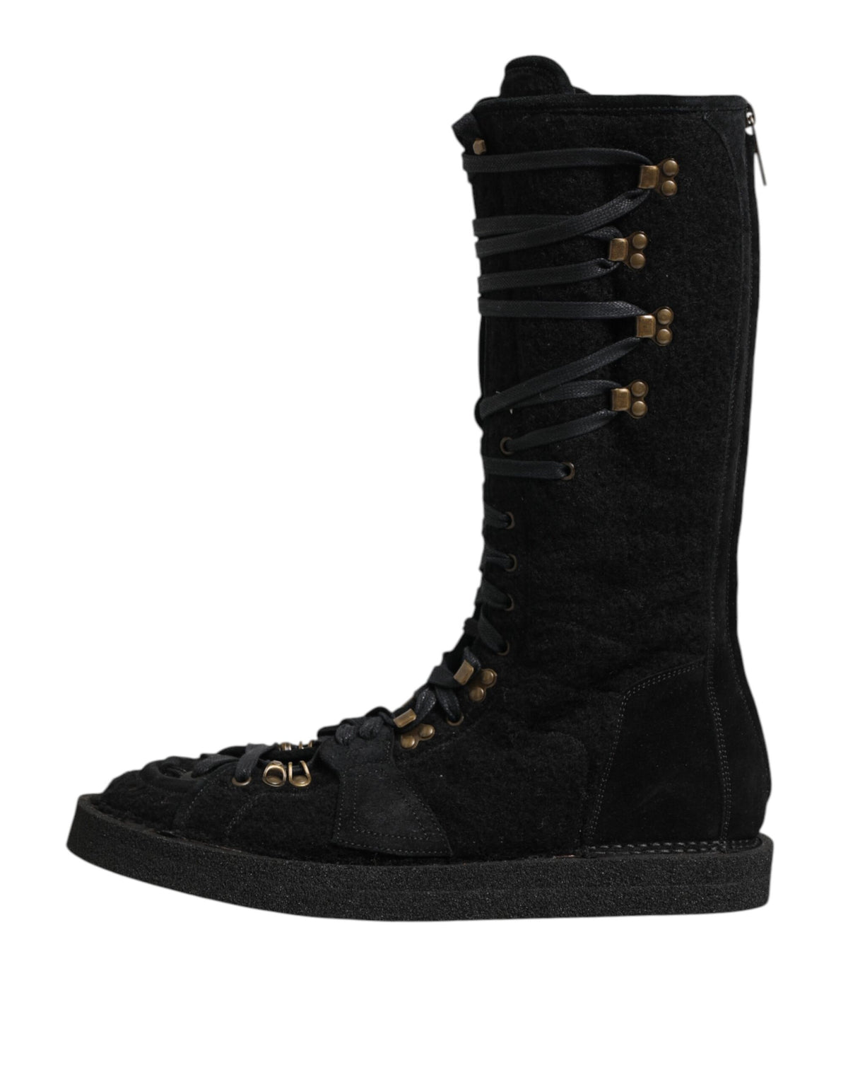 Dolce & Gabbana Black Alpaca Wool Suede Mid Calf Boots Men's Shoes