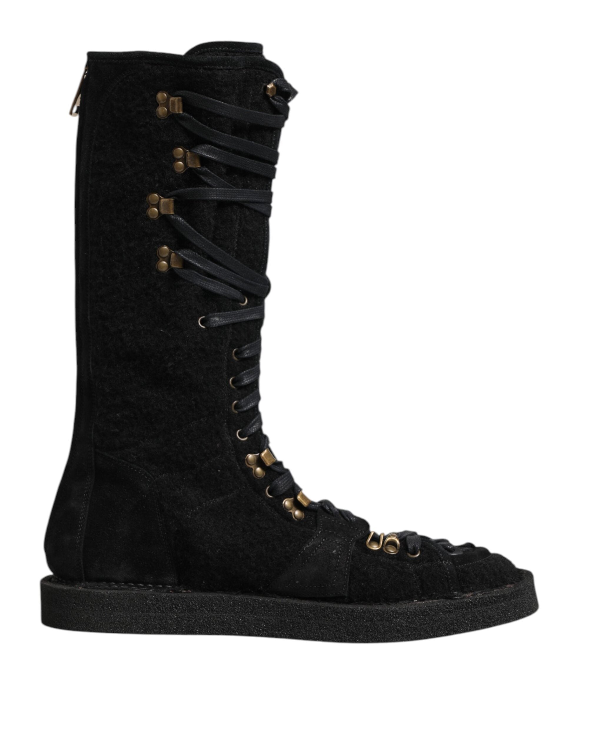 Dolce & Gabbana Black Alpaca Wool Suede Mid Calf Boots Men's Shoes