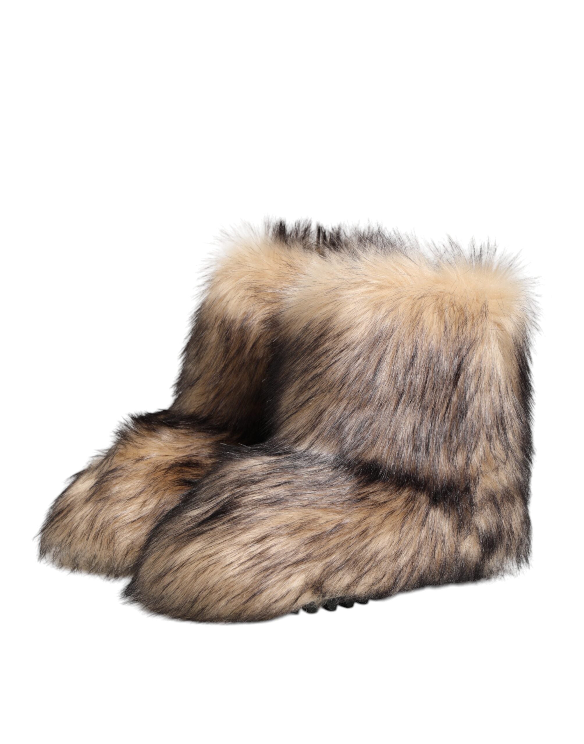 Dolce & Gabbana Brown Faux Skim Ski Fur Men Short Boots Men's Shoes