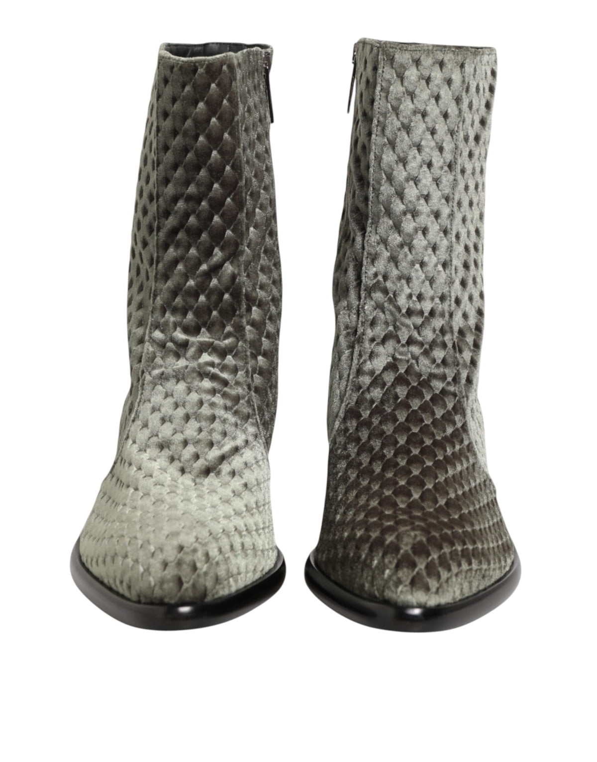 Dolce & Gabbana Gray Cotton Velvet Mid Calf Short Boots Men's Shoes