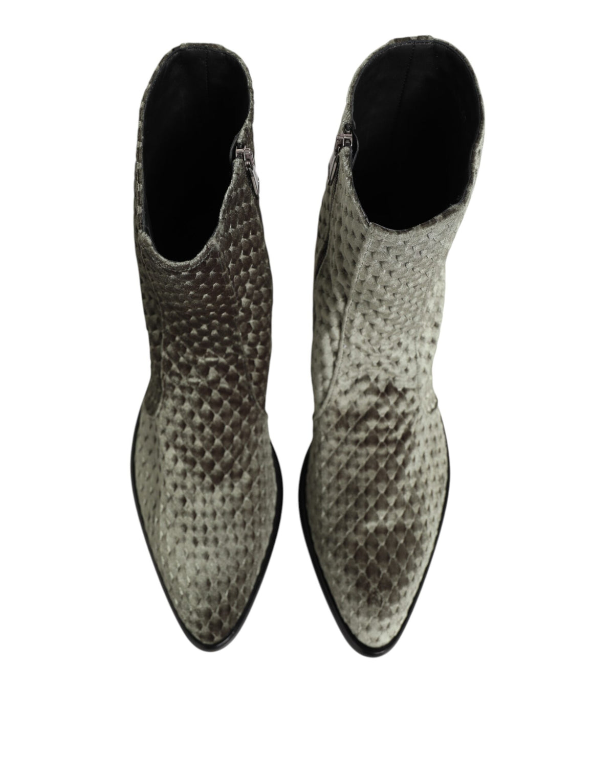 Dolce & Gabbana Gray Cotton Velvet Mid Calf Short Boots Men's Shoes