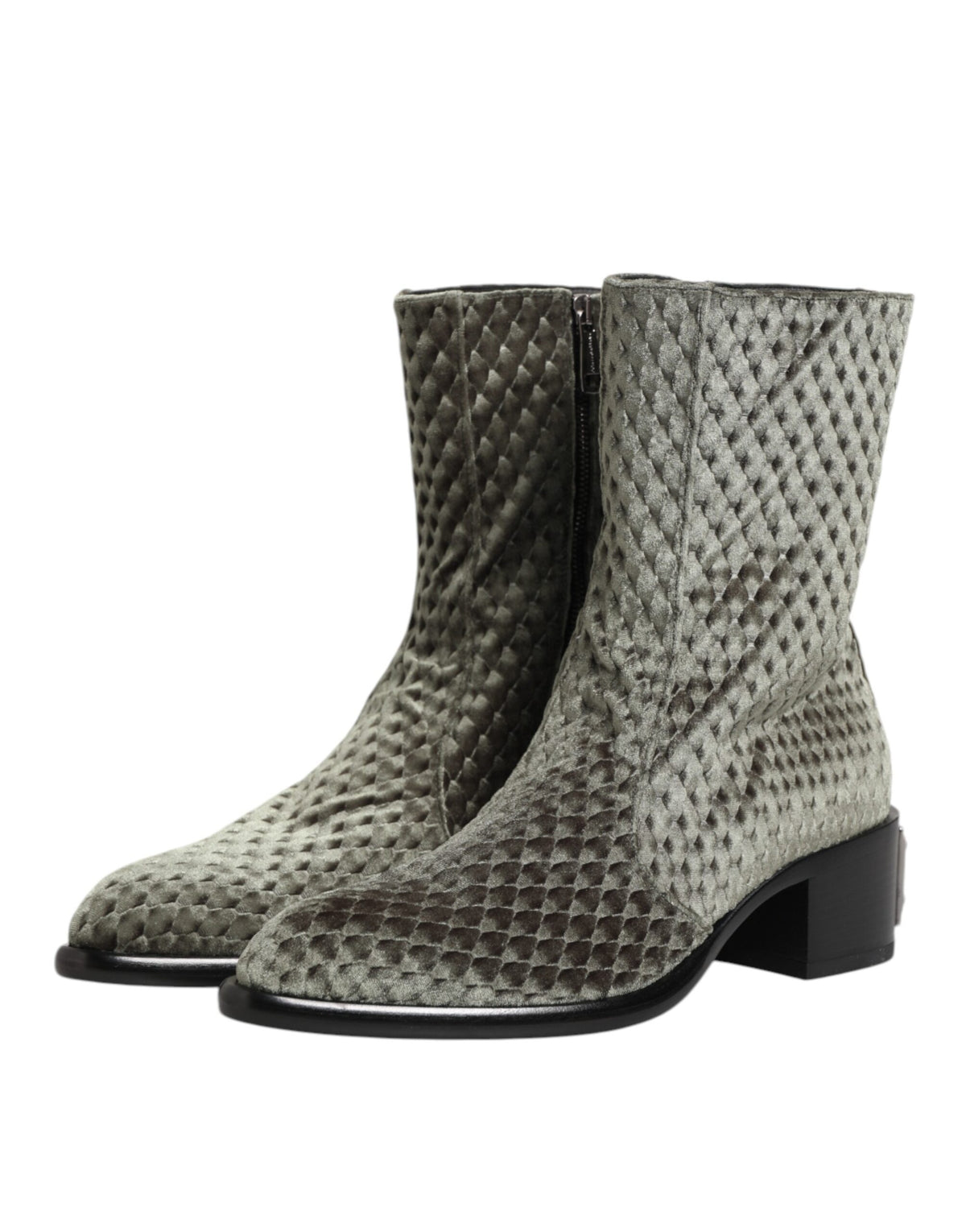 Dolce & Gabbana Gray Cotton Velvet Mid Calf Short Boots Men's Shoes