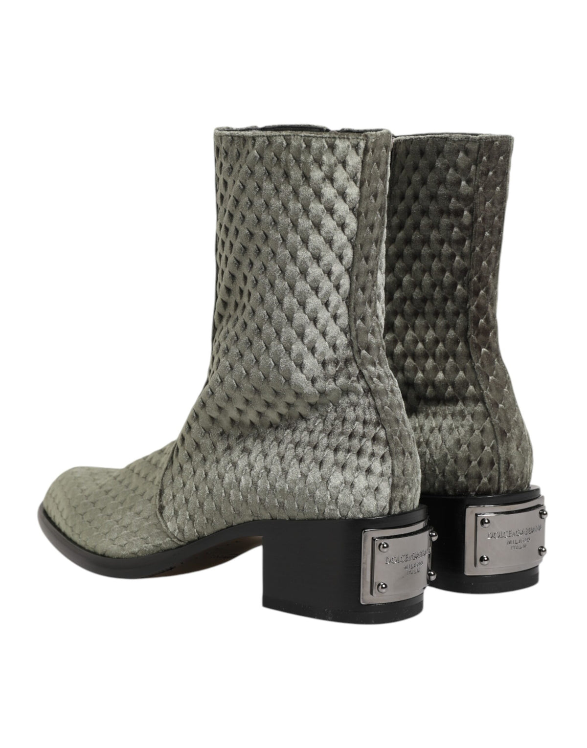 Dolce & Gabbana Gray Cotton Velvet Mid Calf Short Boots Men's Shoes