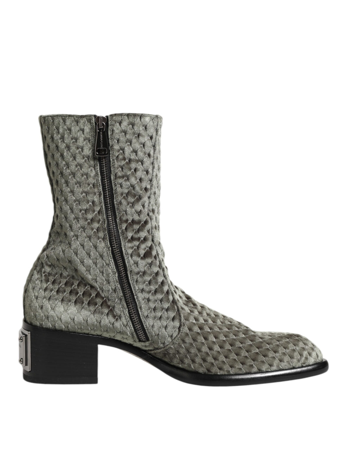Dolce & Gabbana Gray Cotton Velvet Mid Calf Short Boots Men's Shoes