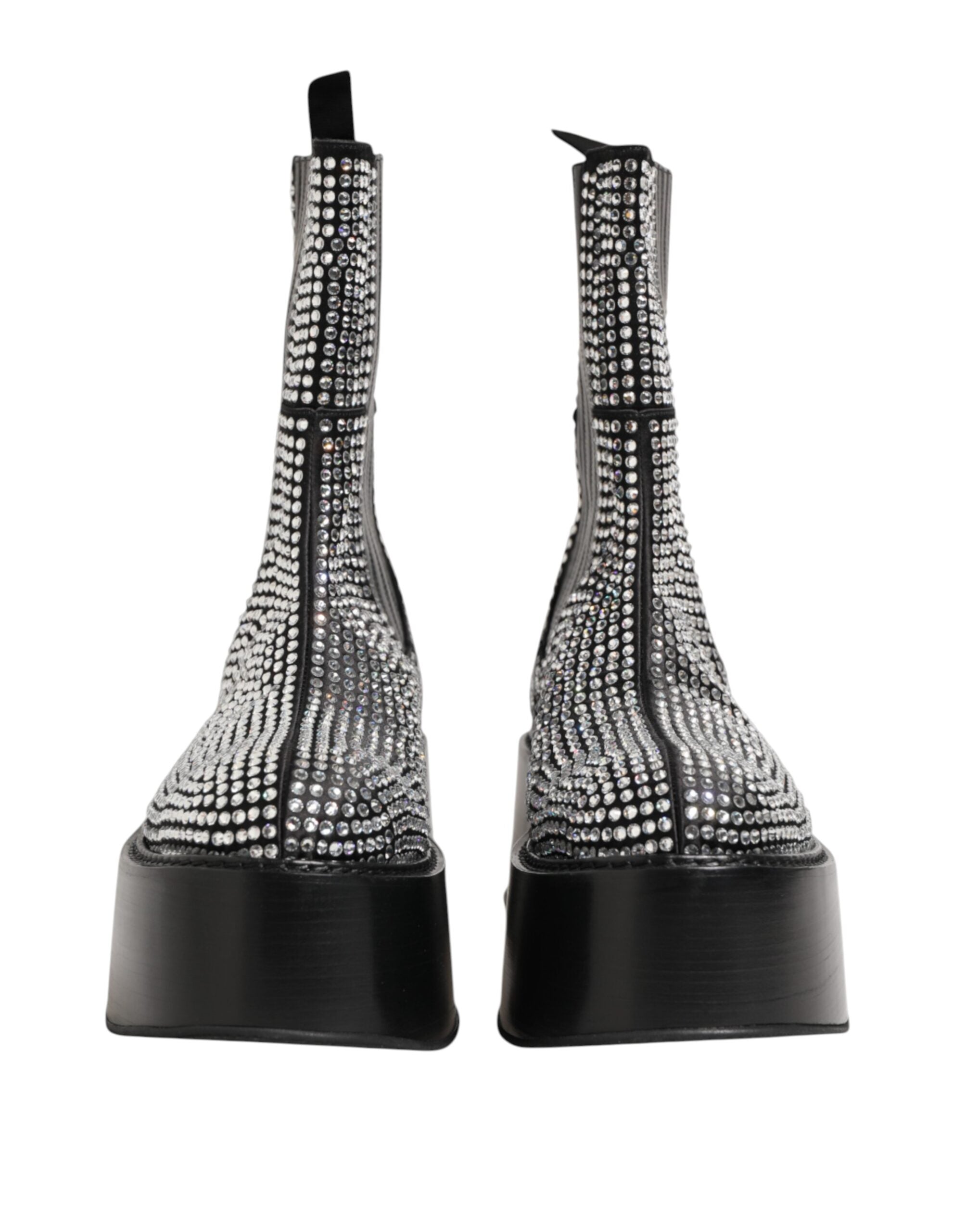 Dolce & Gabbana Black Crystal Strass Mid Calf Short Boots Men's Shoes