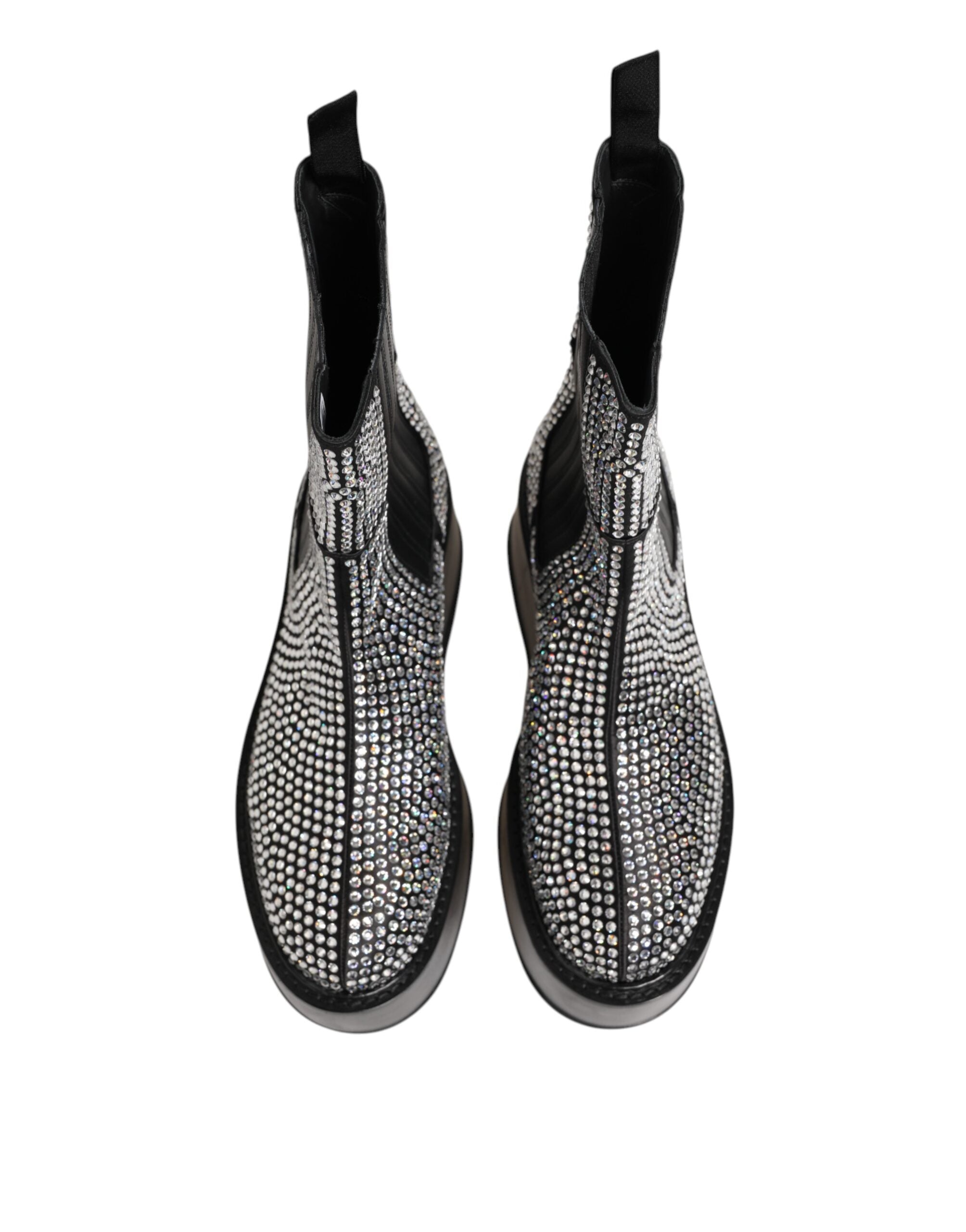 Dolce & Gabbana Black Crystal Strass Mid Calf Short Boots Men's Shoes