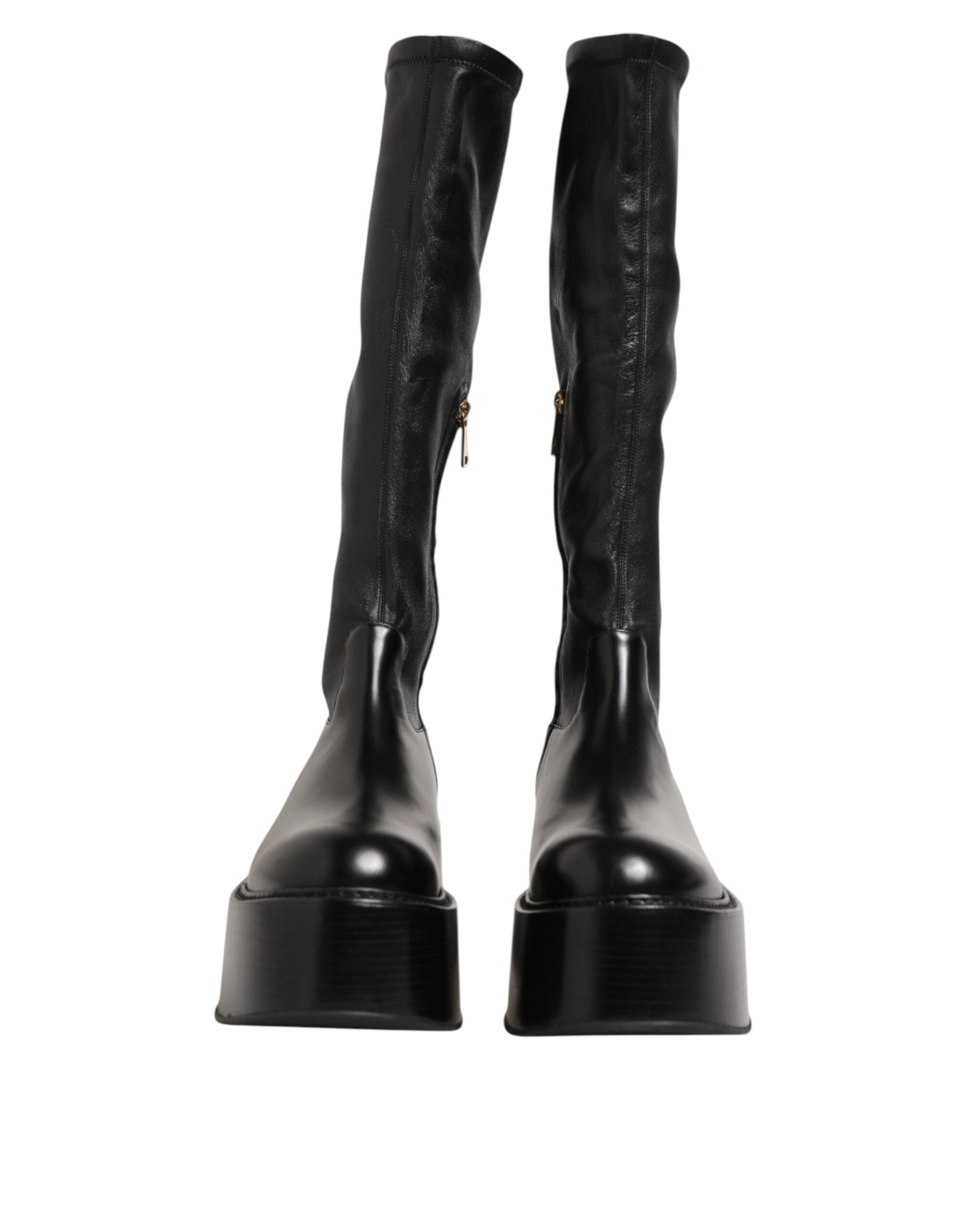 Dolce & Gabbana Black Logo Plaque Over The Calf Boots Men's Shoes