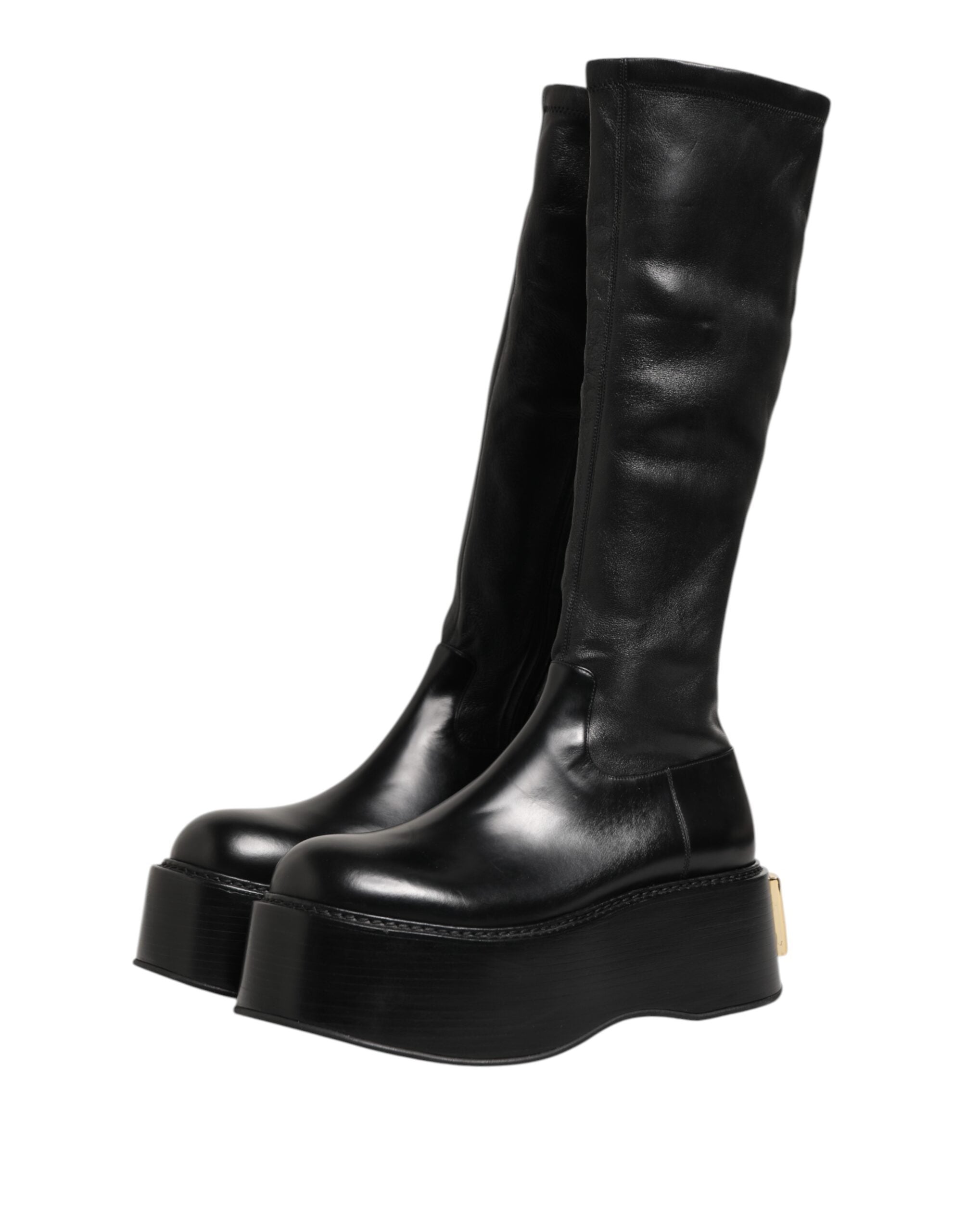 Dolce & Gabbana Black Logo Plaque Over The Calf Boots Men's Shoes