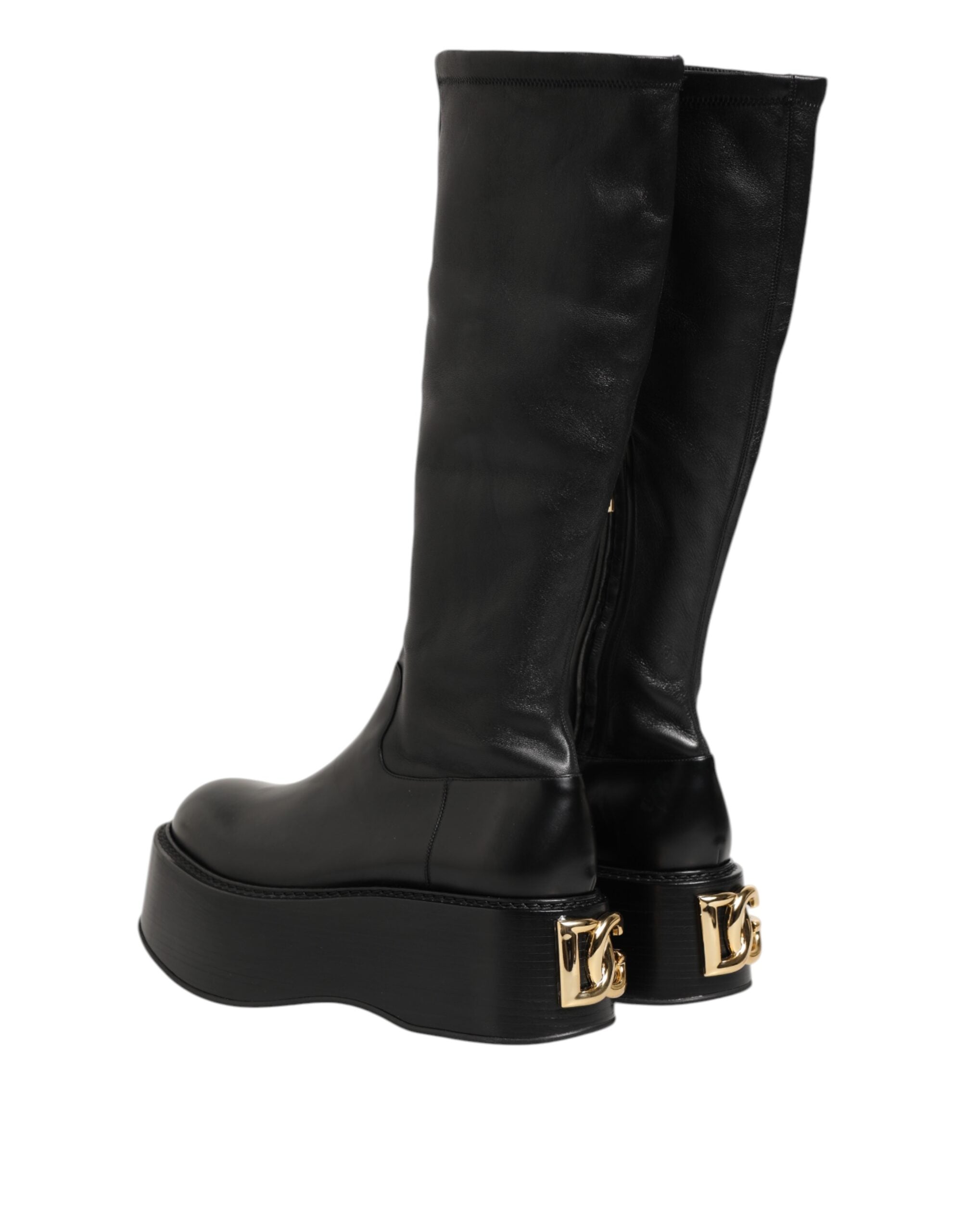 Dolce & Gabbana Black Logo Plaque Over The Calf Boots Men's Shoes