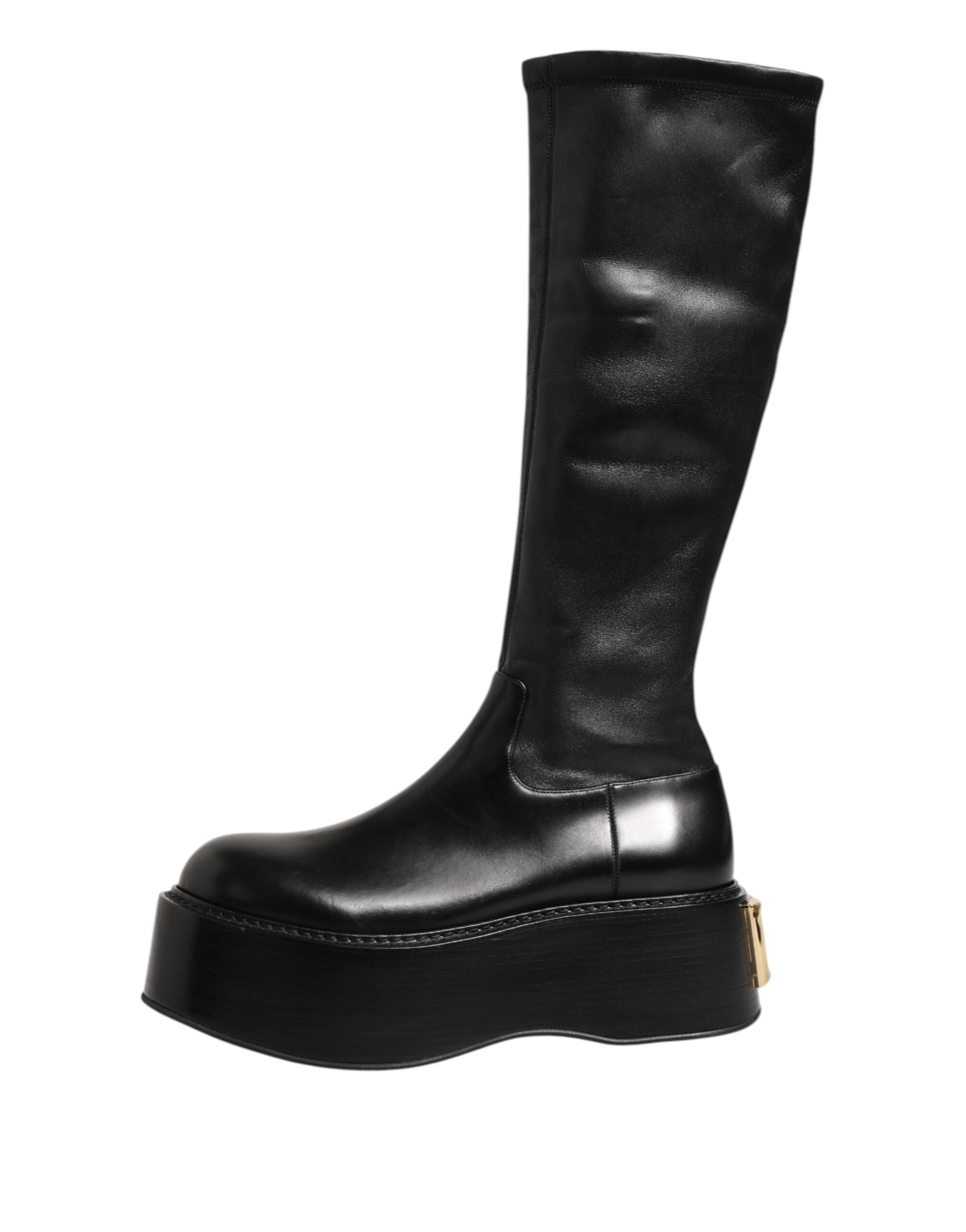 Dolce & Gabbana Black Logo Plaque Over The Calf Boots Men's Shoes