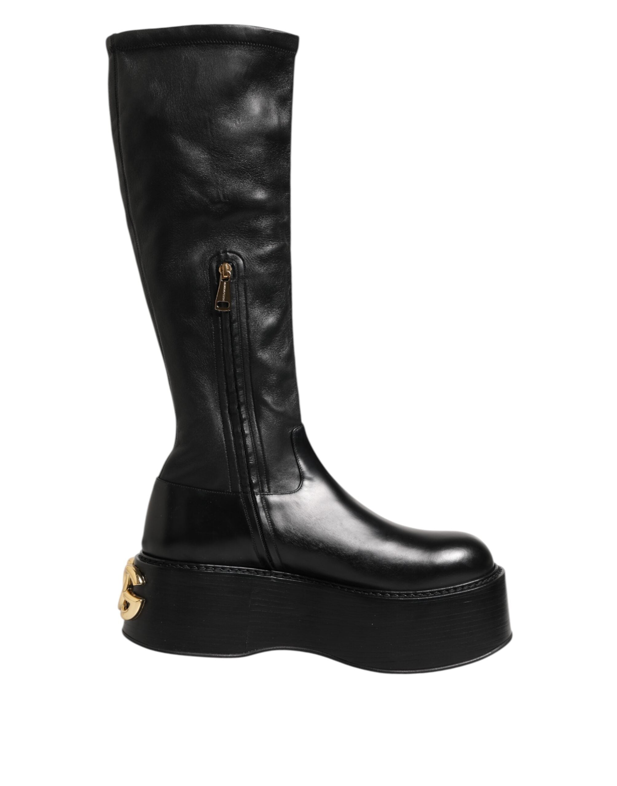 Dolce & Gabbana Black Logo Plaque Over The Calf Boots Men's Shoes