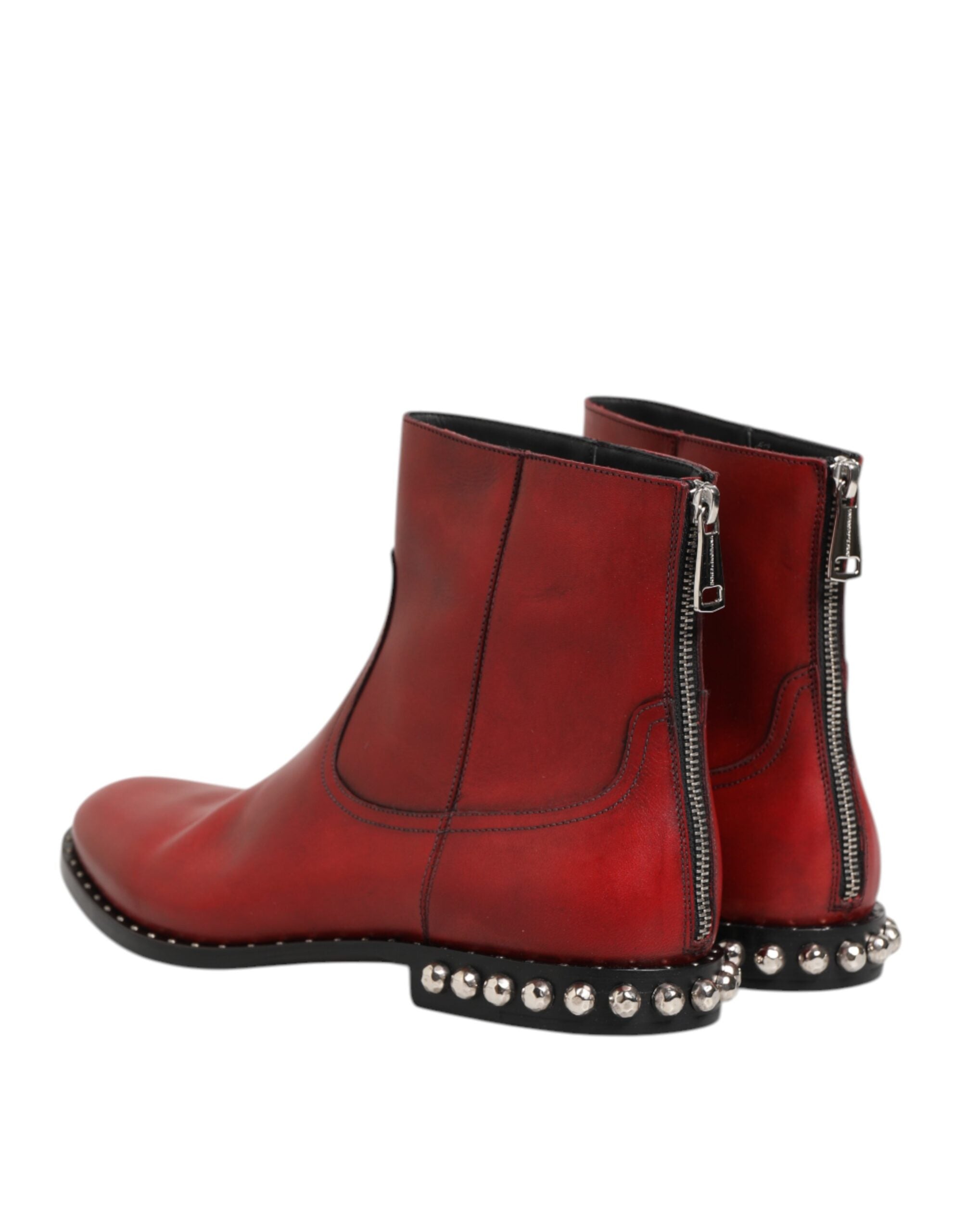 Dolce & Gabbana Red Studded Chelsea Short Ankle Boots Men's Shoes