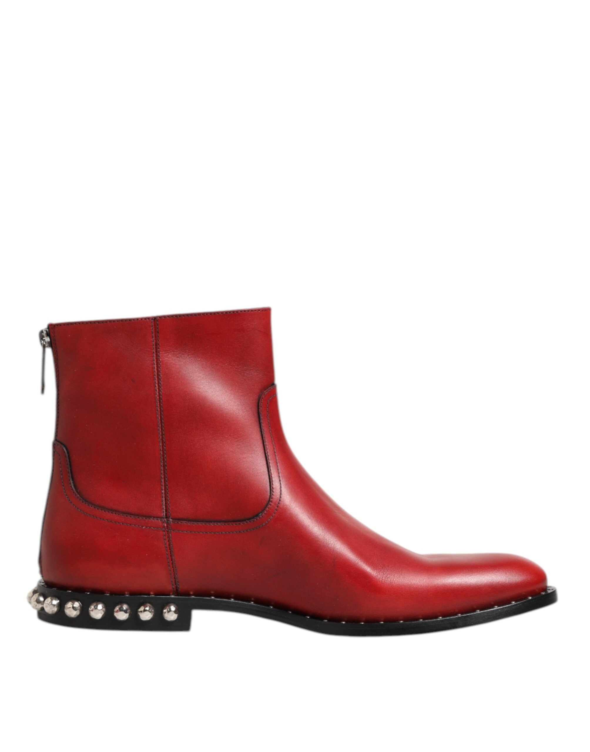 Dolce & Gabbana Red Studded Chelsea Short Ankle Boots Men's Shoes