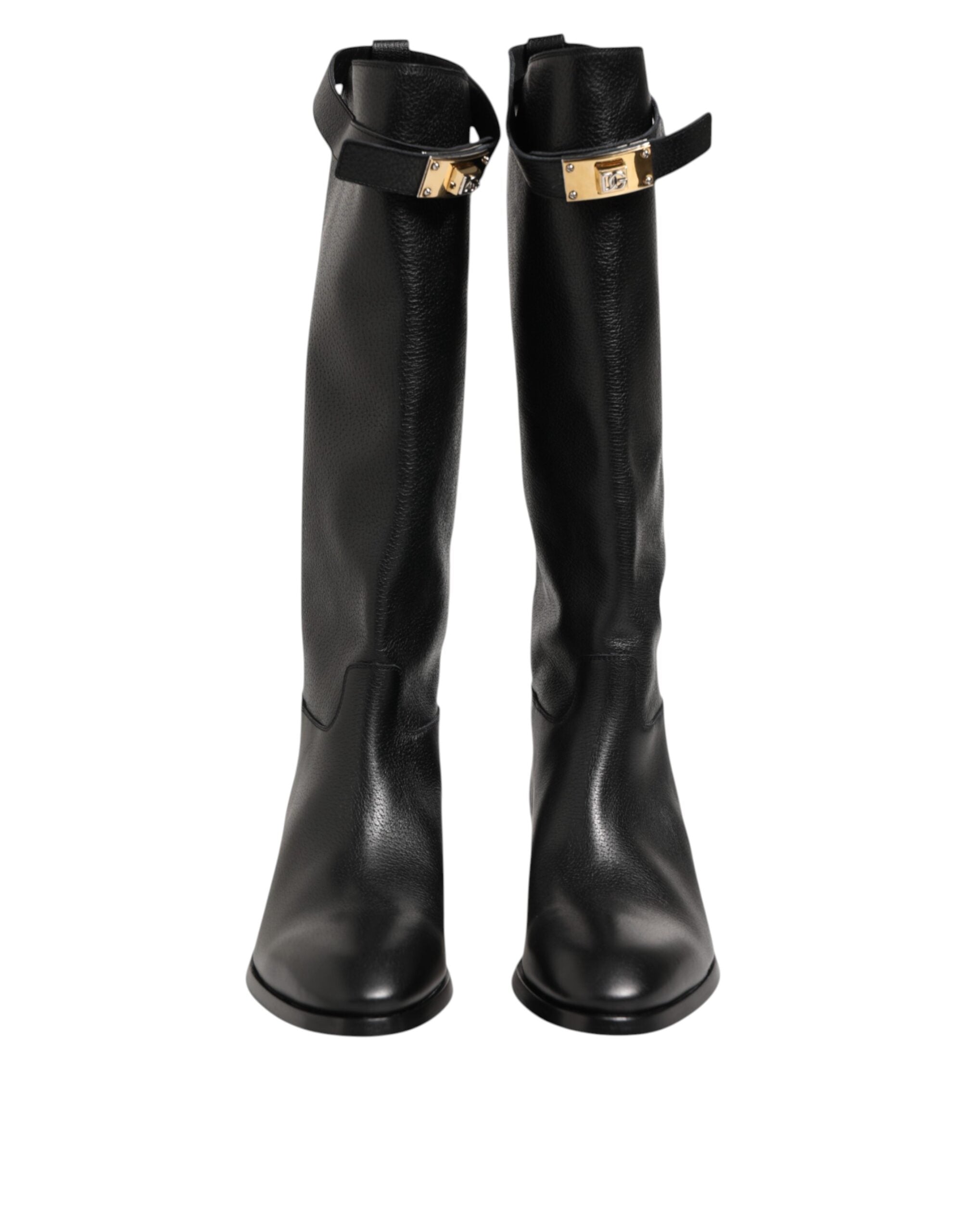 Dolce & Gabbana Black Logo Plaque Over The Calf Boots Men's Shoes