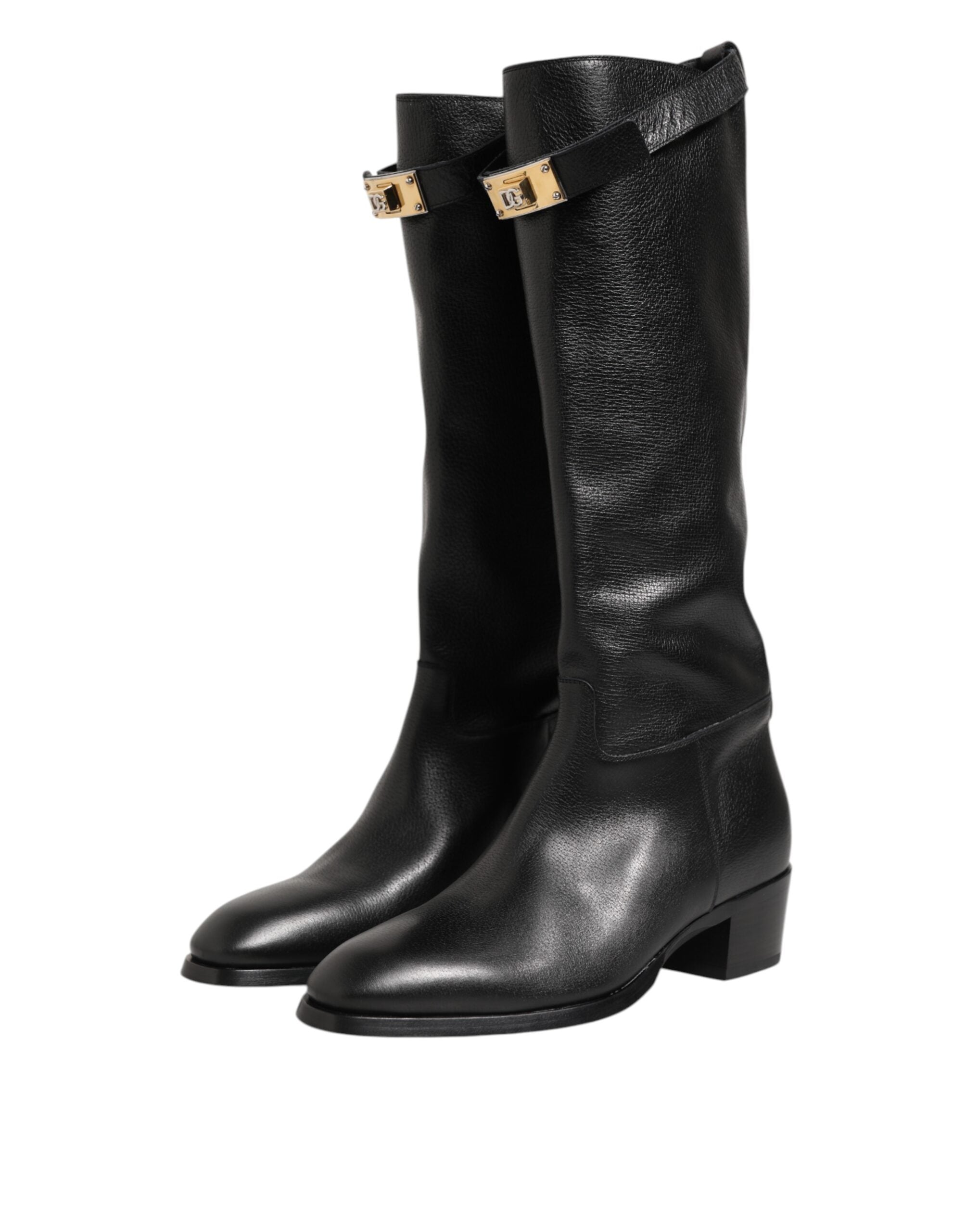 Dolce & Gabbana Black Logo Plaque Over The Calf Boots Men's Shoes